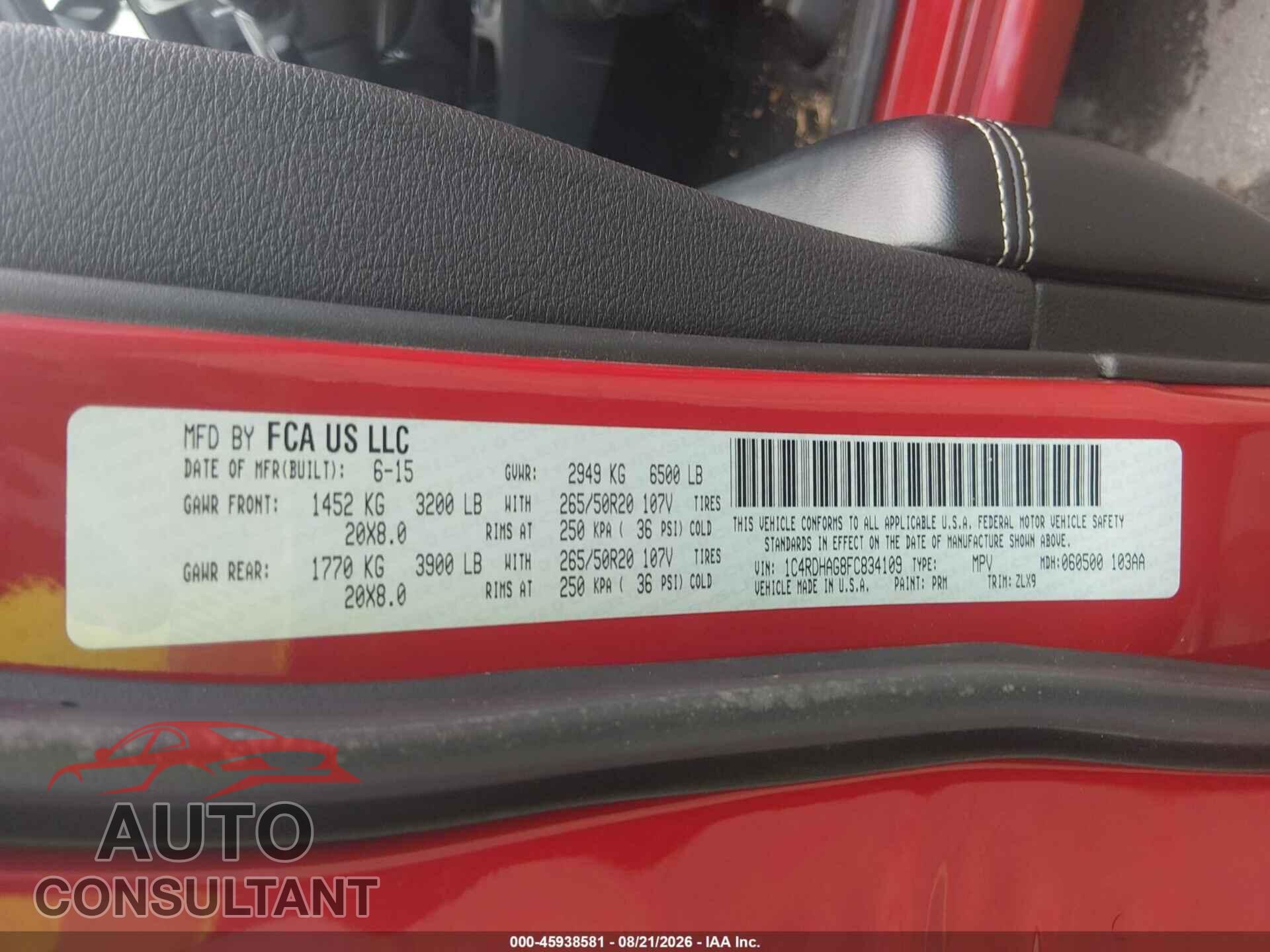 DODGE DURANGO 2015 - 1C4RDHAG8FC834109