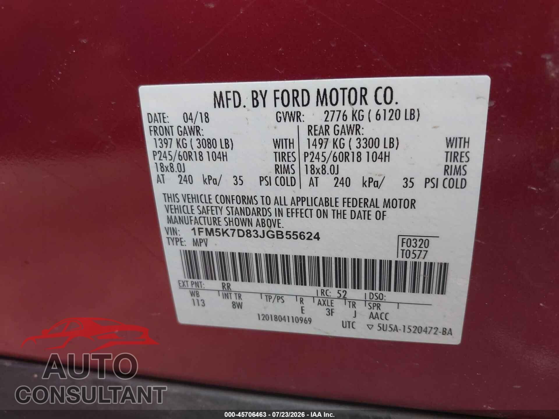 FORD EXPLORER 2018 - 1FM5K7D83JGB55624