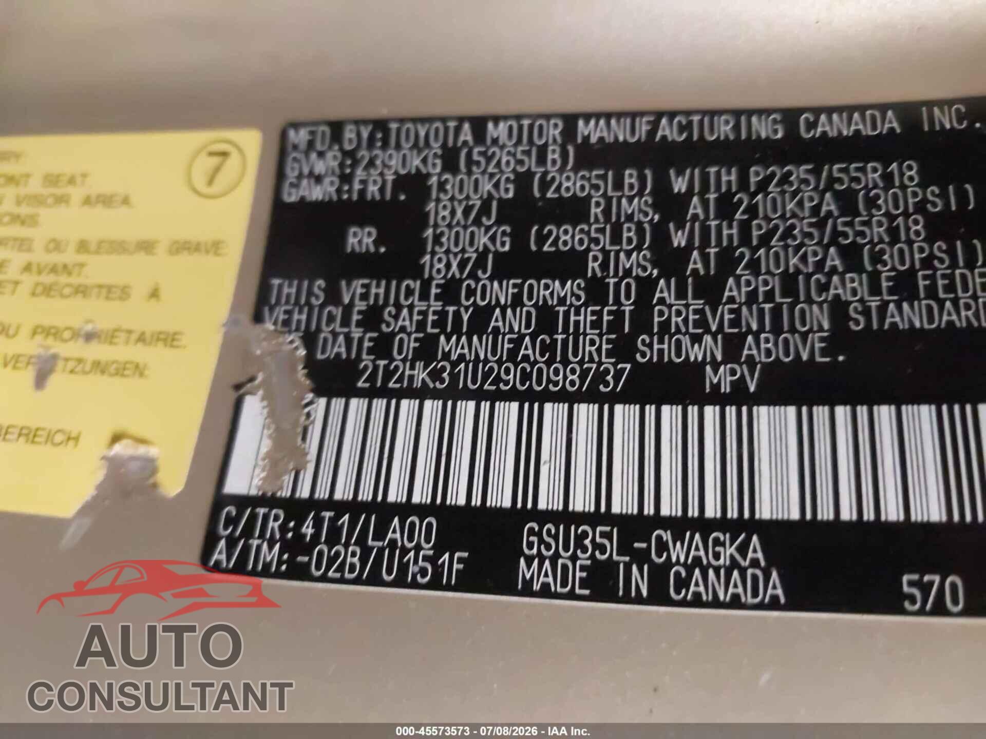LEXUS RX 2009 - 2T2HK31U29C098737