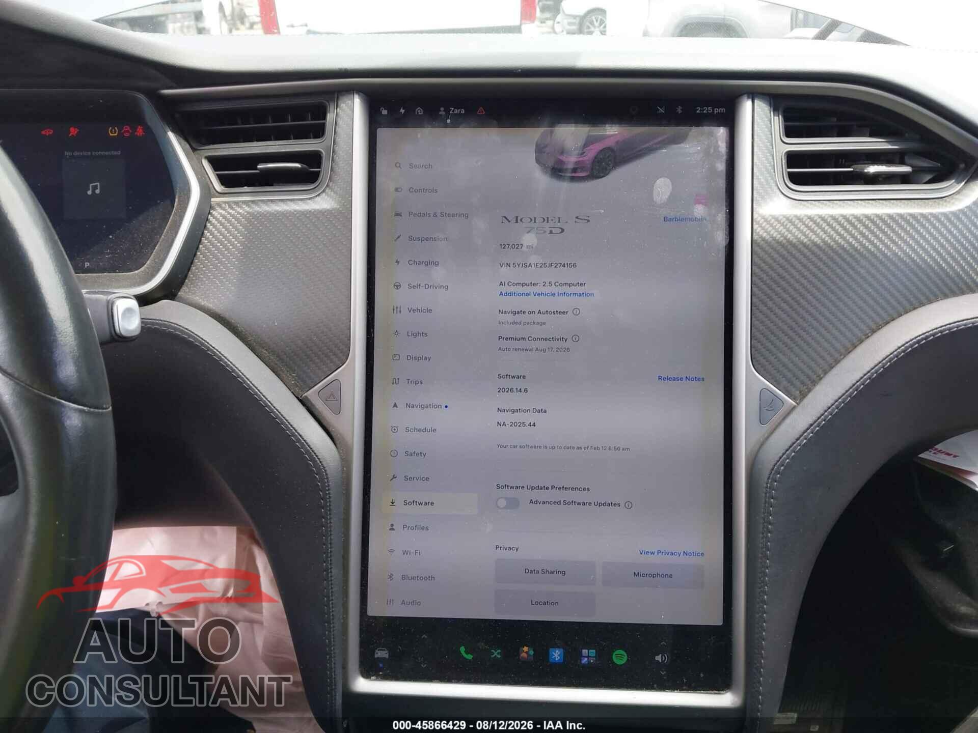 TESLA MODEL S 2018 - 5YJSA1E25JF274156