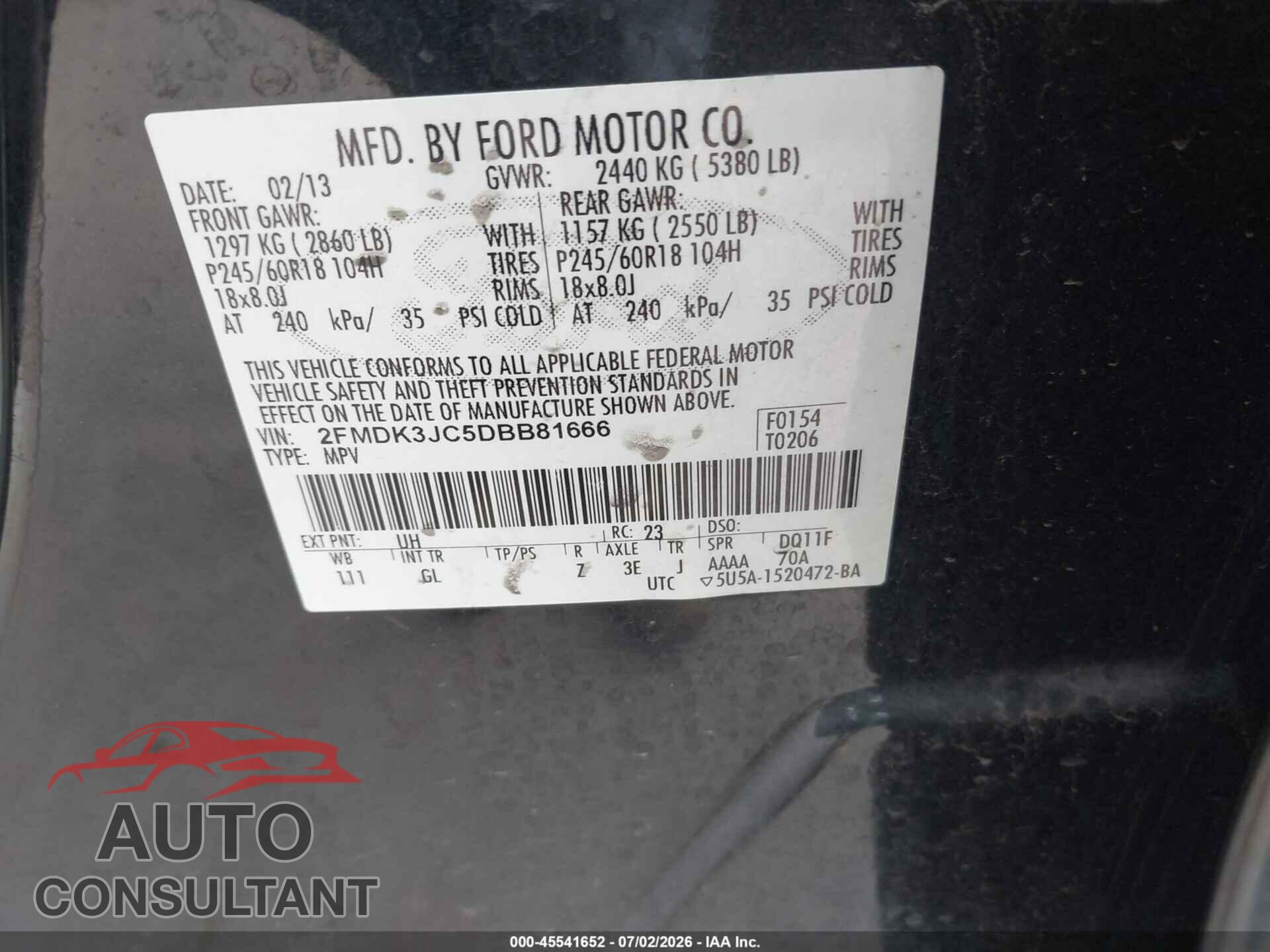 FORD EDGE 2013 - 2FMDK3JC5DBB81666