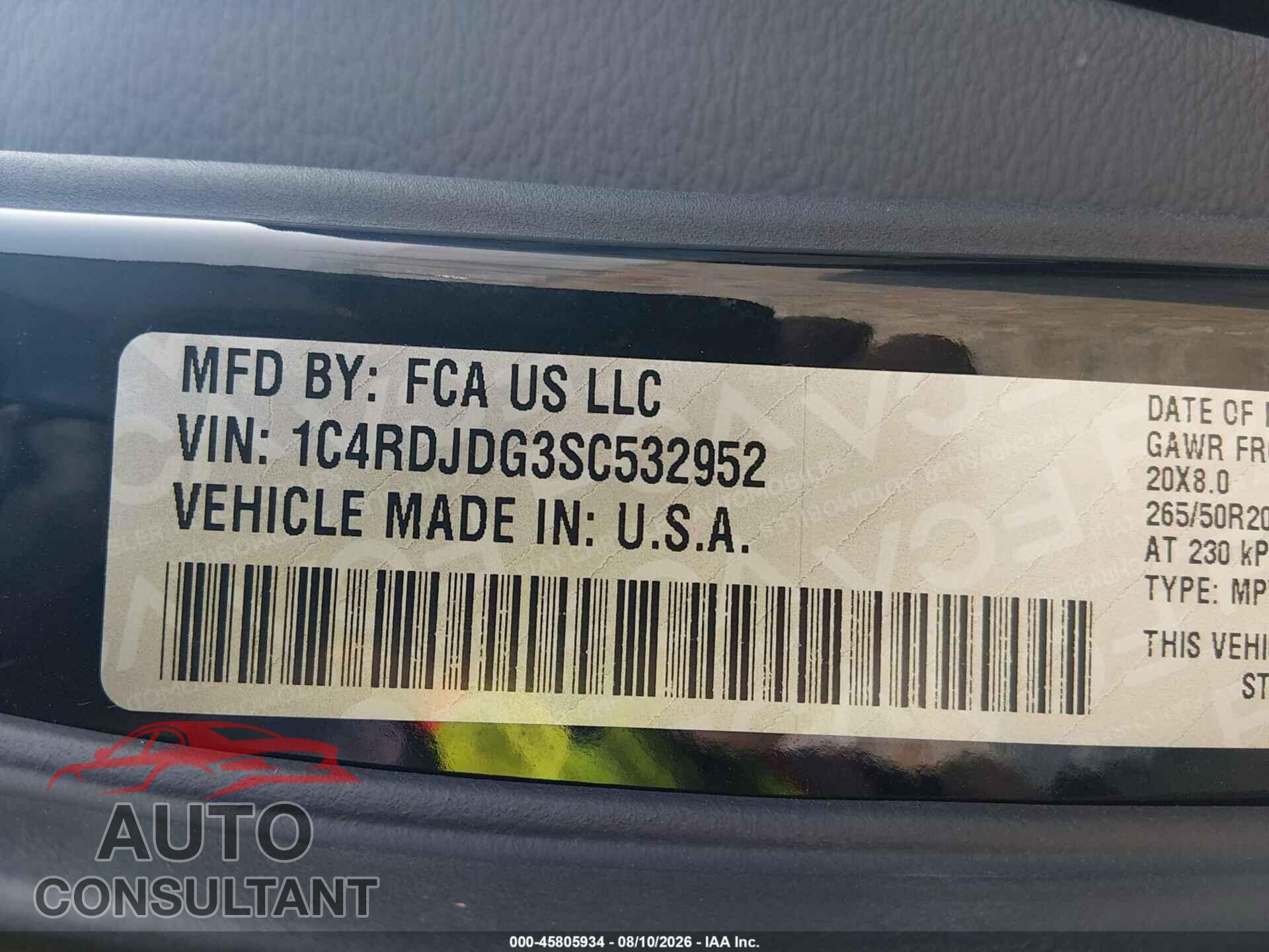 DODGE DURANGO 2025 - 1C4RDJDG3SC532952