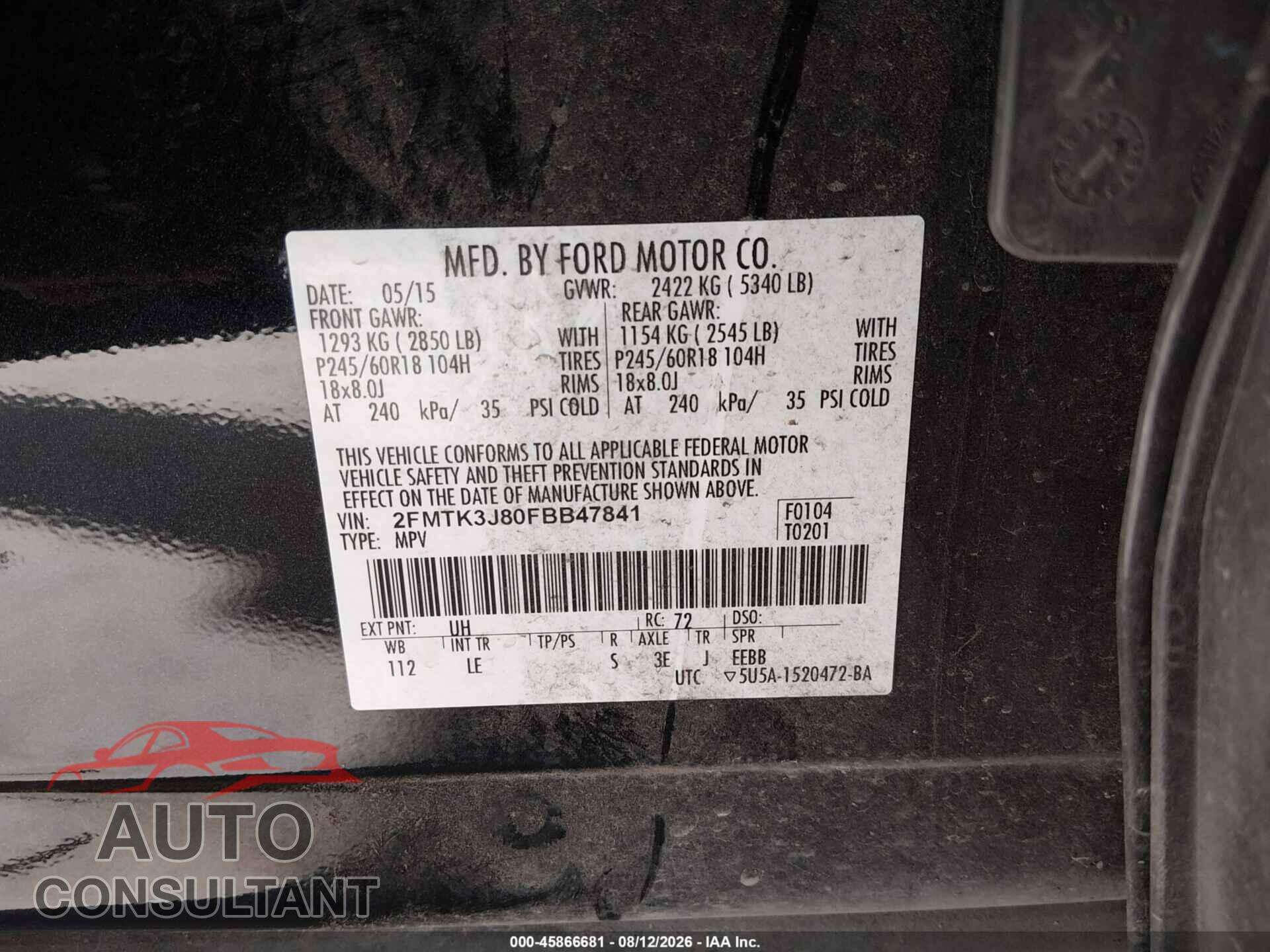 FORD EDGE 2015 - 2FMTK3J80FBB47841
