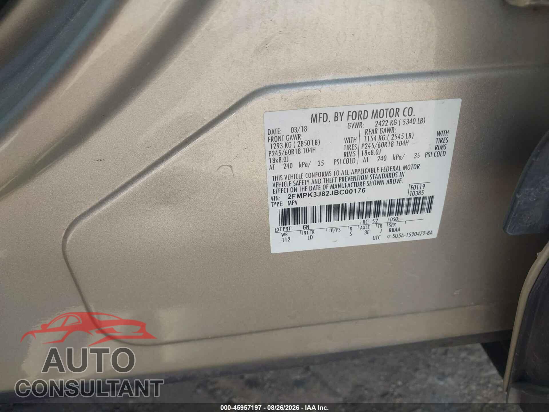 FORD EDGE 2018 - 2FMPK3J82JBC00176