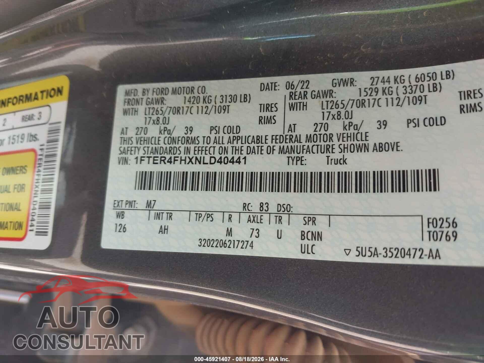 FORD RANGER 2022 - 1FTER4FHXNLD40441