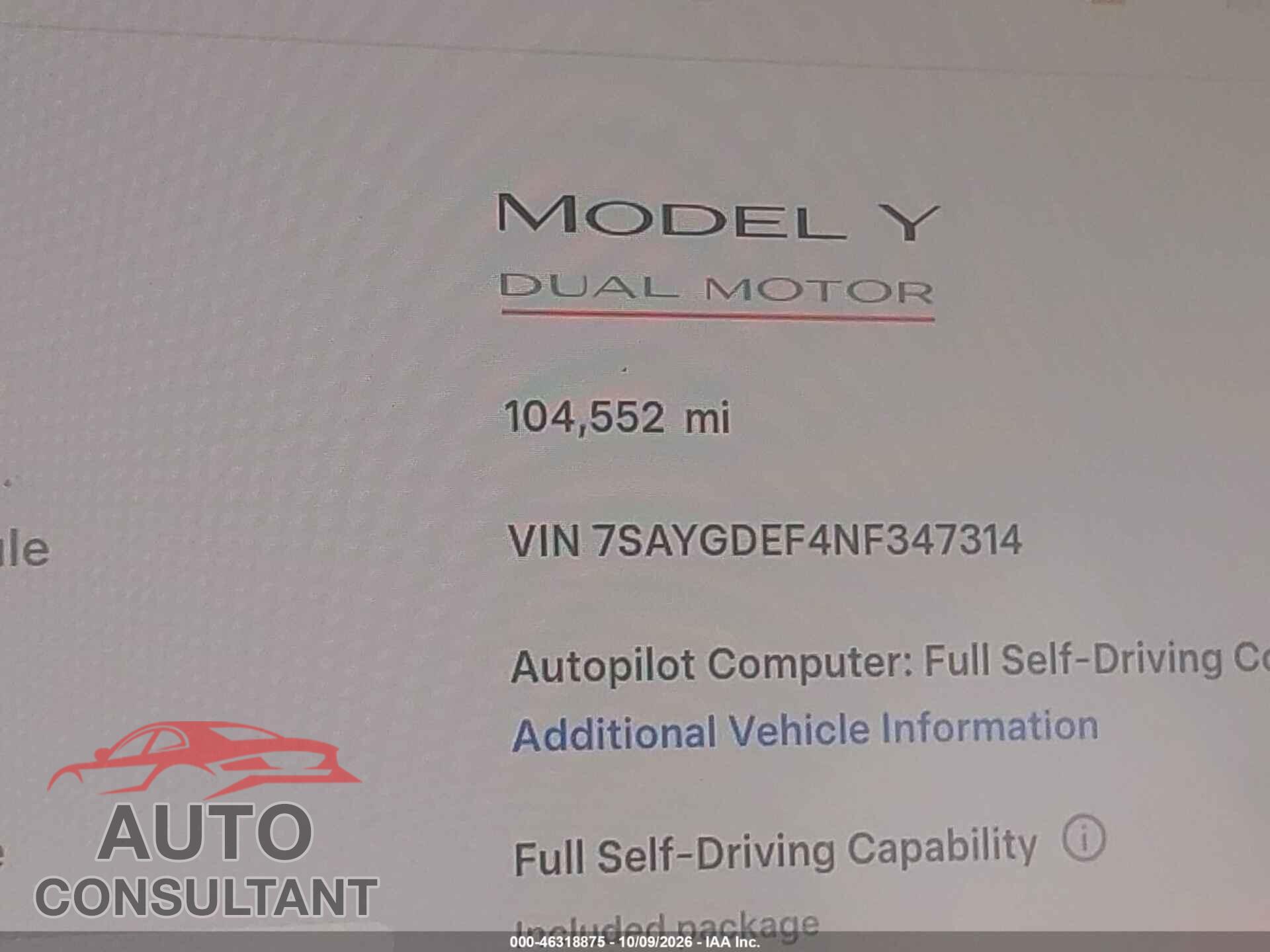 TESLA MODEL Y 2022 - 7SAYGDEF4NF347314