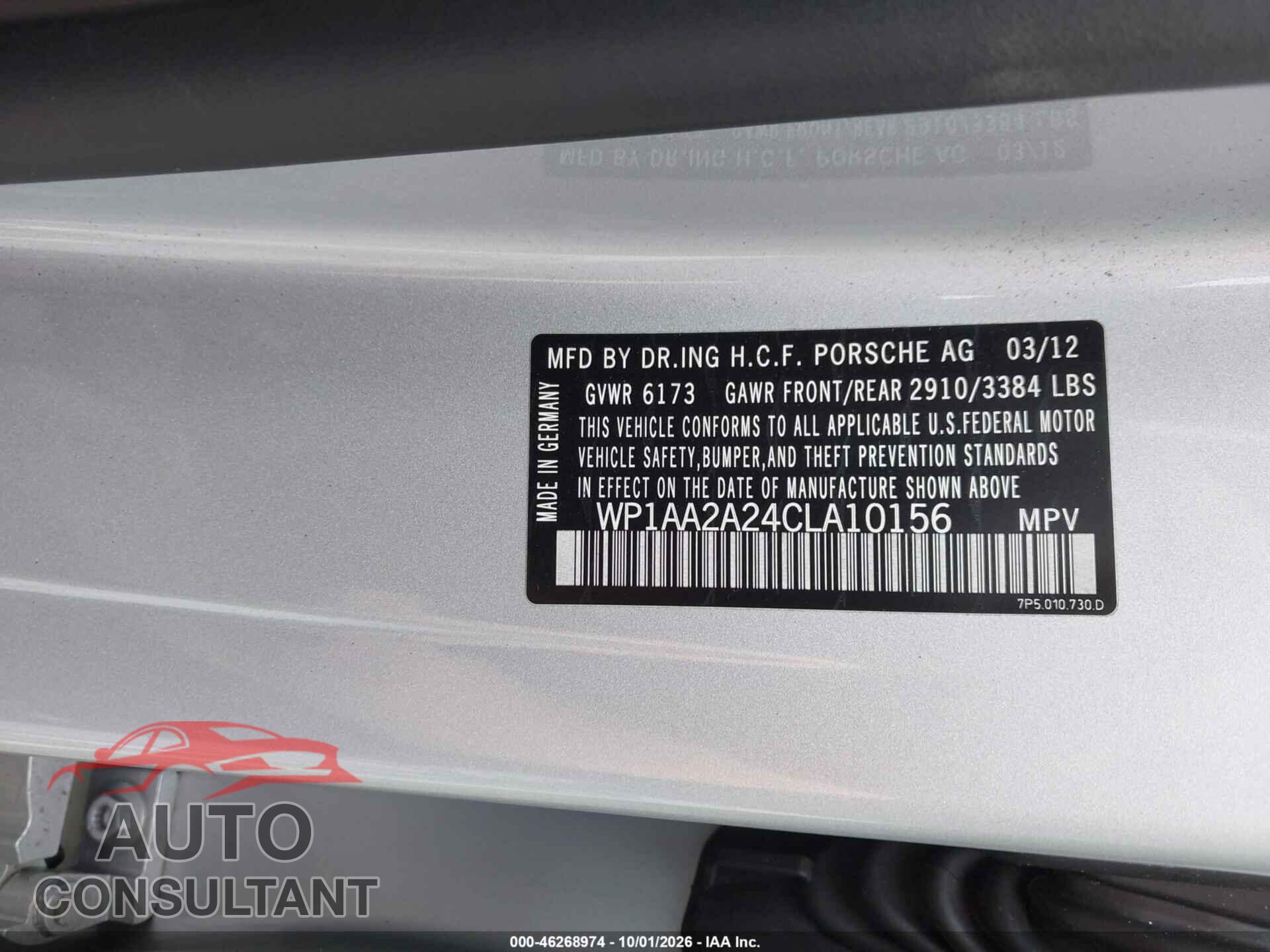 PORSCHE CAYENNE 2012 - WP1AA2A24CLA10156