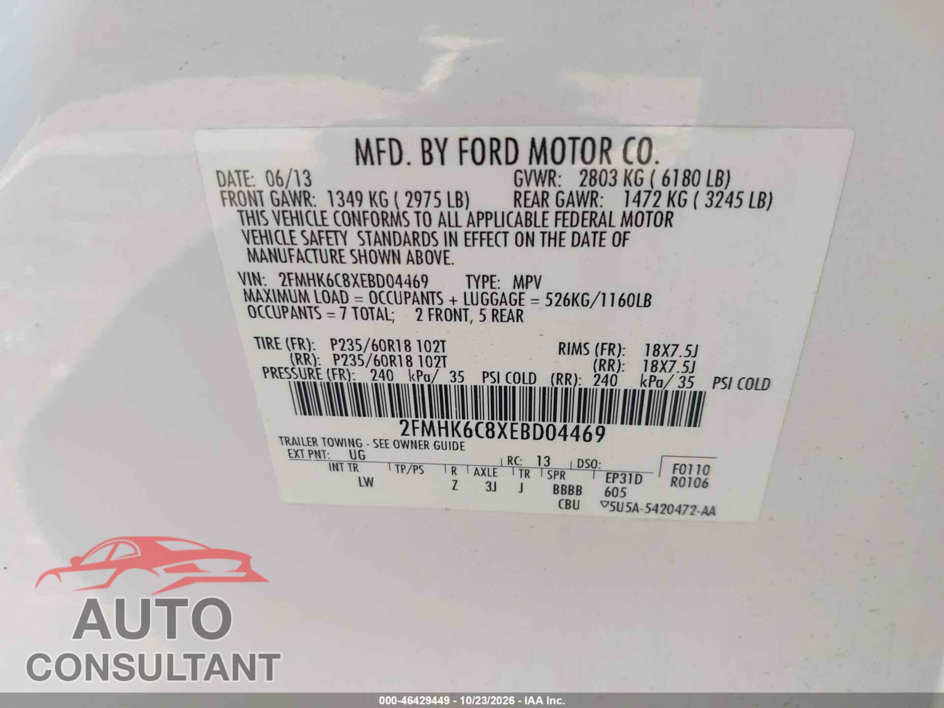 FORD FLEX 2014 - 2FMHK6C8XEBD04469
