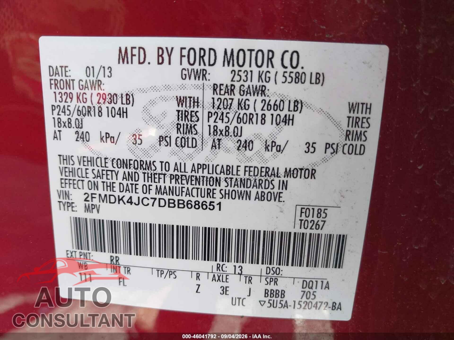 FORD EDGE 2013 - 2FMDK4JC7DBB68651