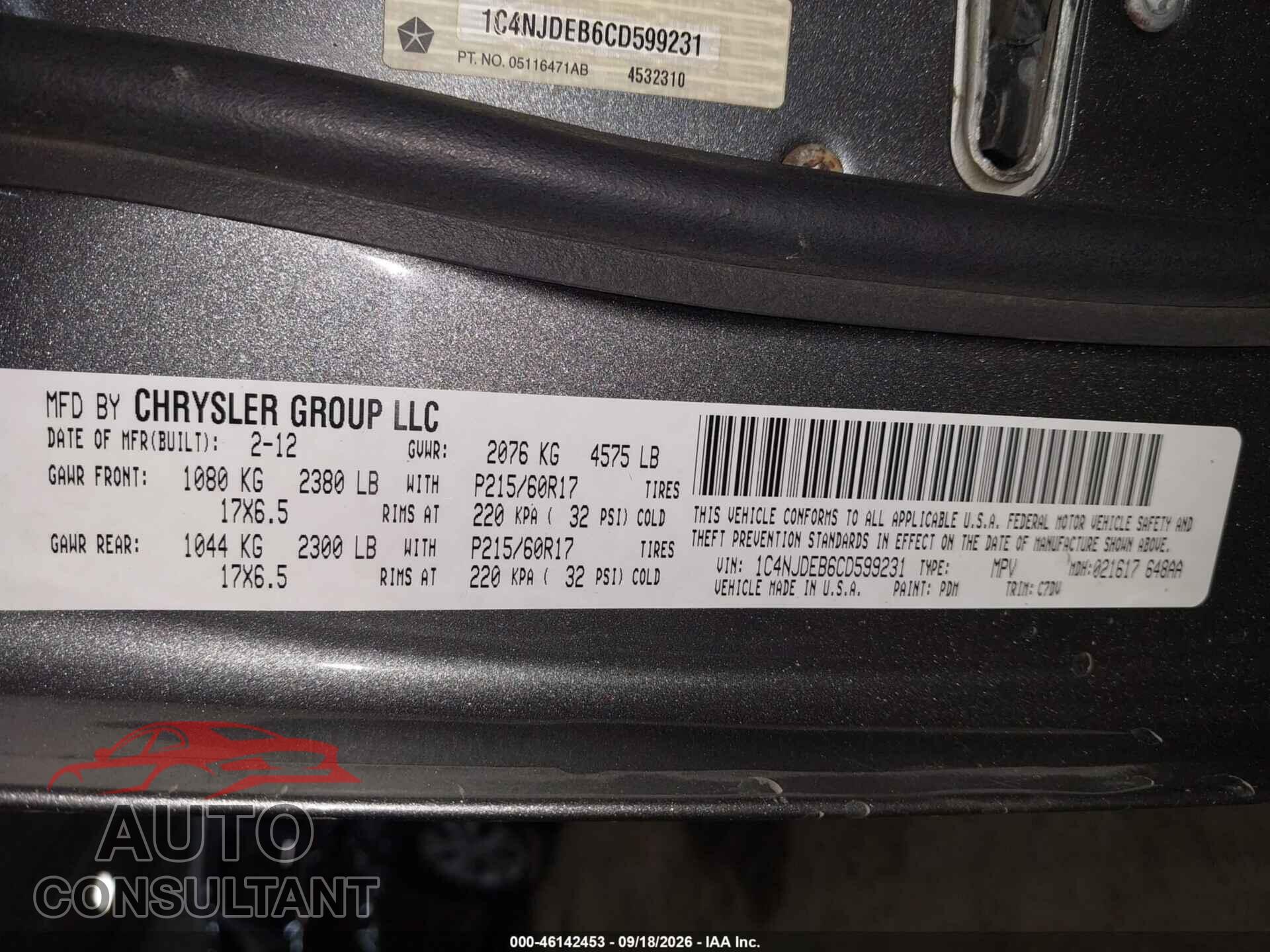 JEEP COMPASS 2012 - 1C4NJDEB6CD599231