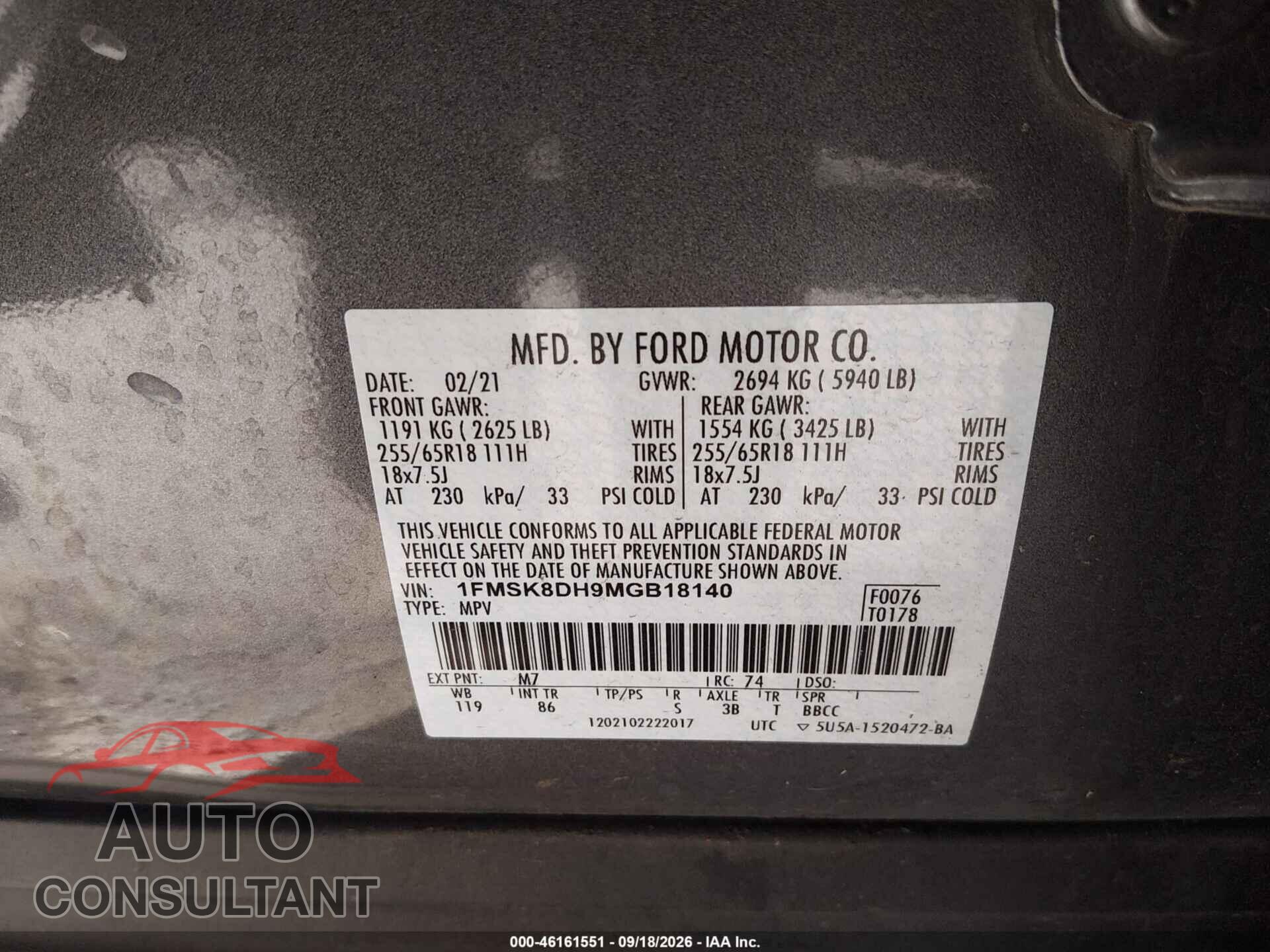 FORD EXPLORER 2021 - 1FMSK8DH9MGB18140