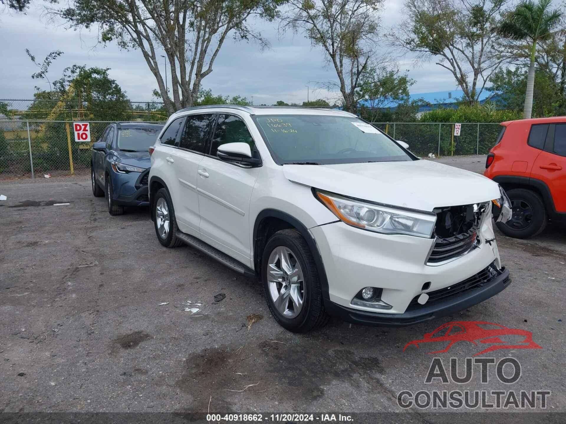 TOYOTA HIGHLANDER 2016 - 5TDDKRFH9GS277976