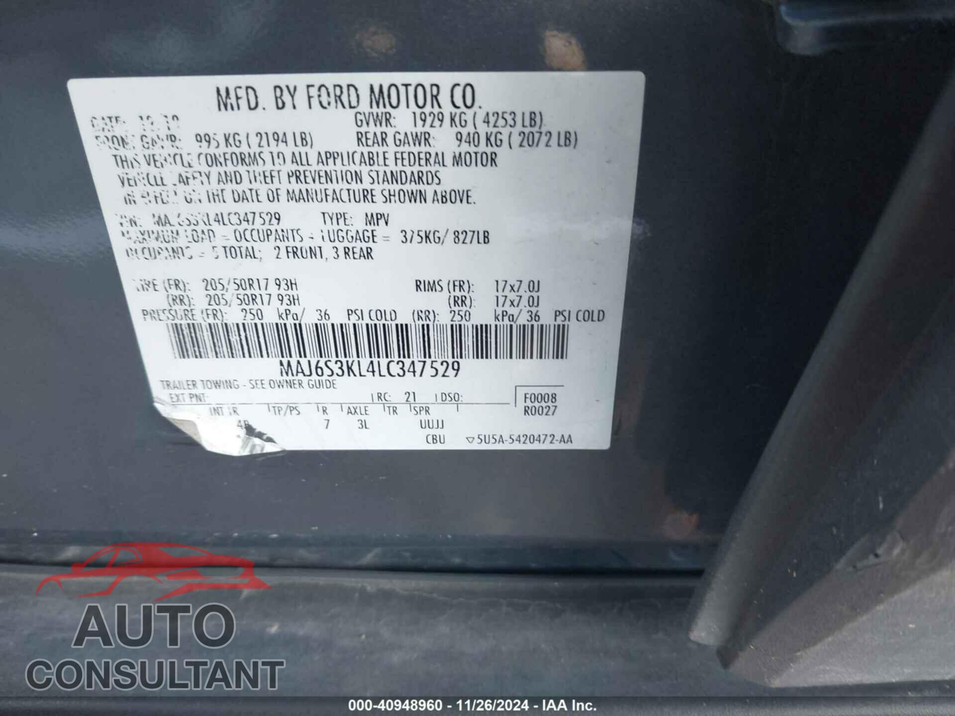 FORD ECOSPORT 2020 - MAJ6S3KL4LC347529