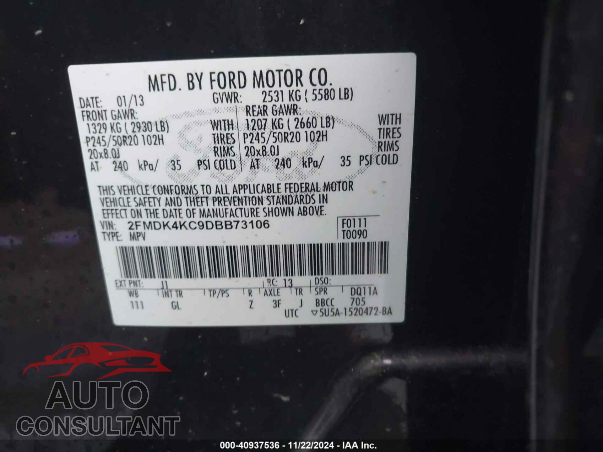 FORD EDGE 2013 - 2FMDK4KC9DBB73106