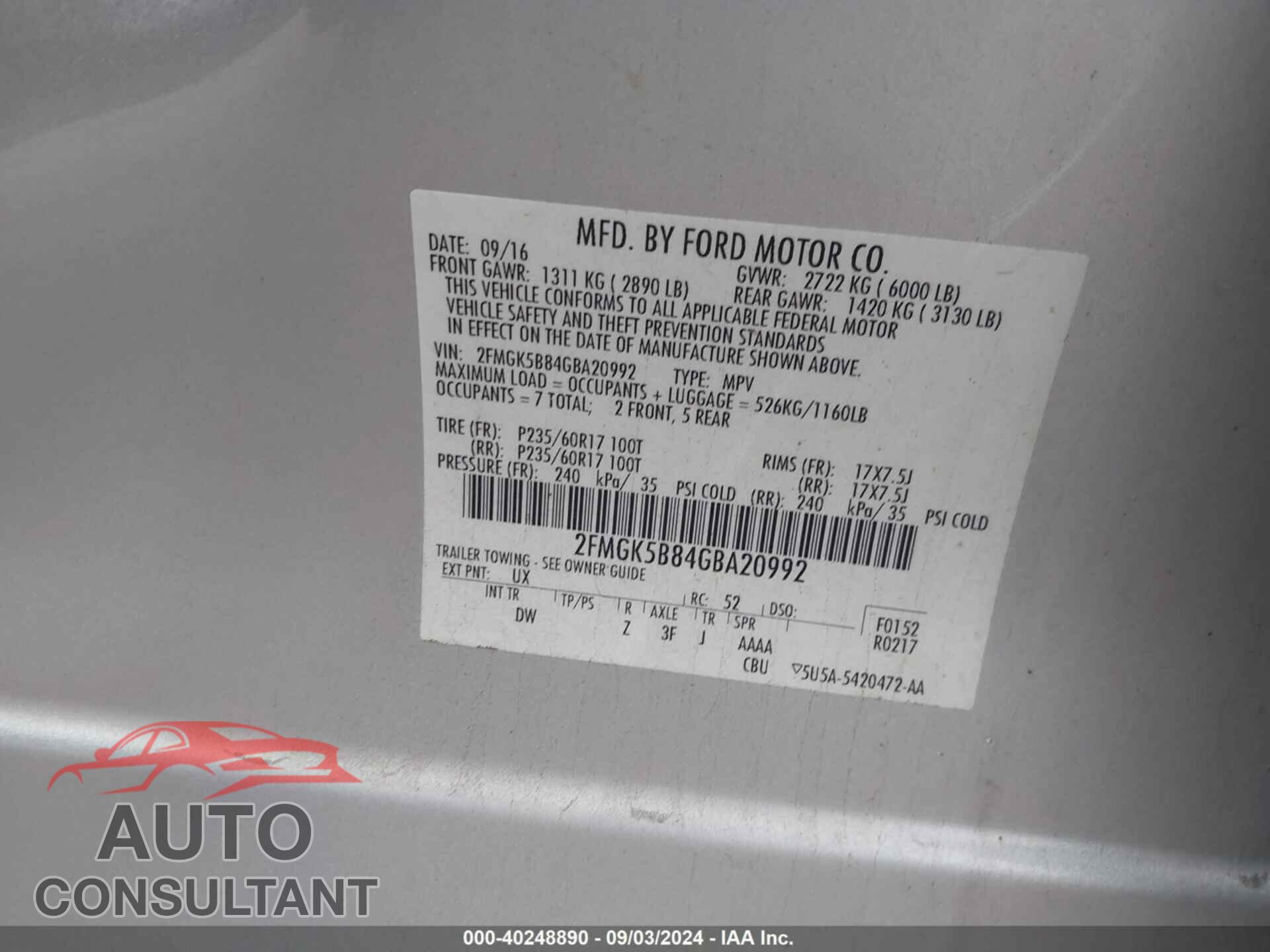 FORD FLEX 2016 - 2FMGK5B84GBA20992