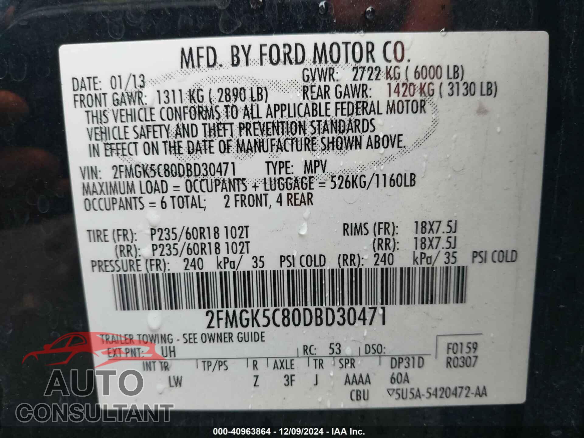 FORD FLEX 2013 - 2FMGK5C80DBD30471