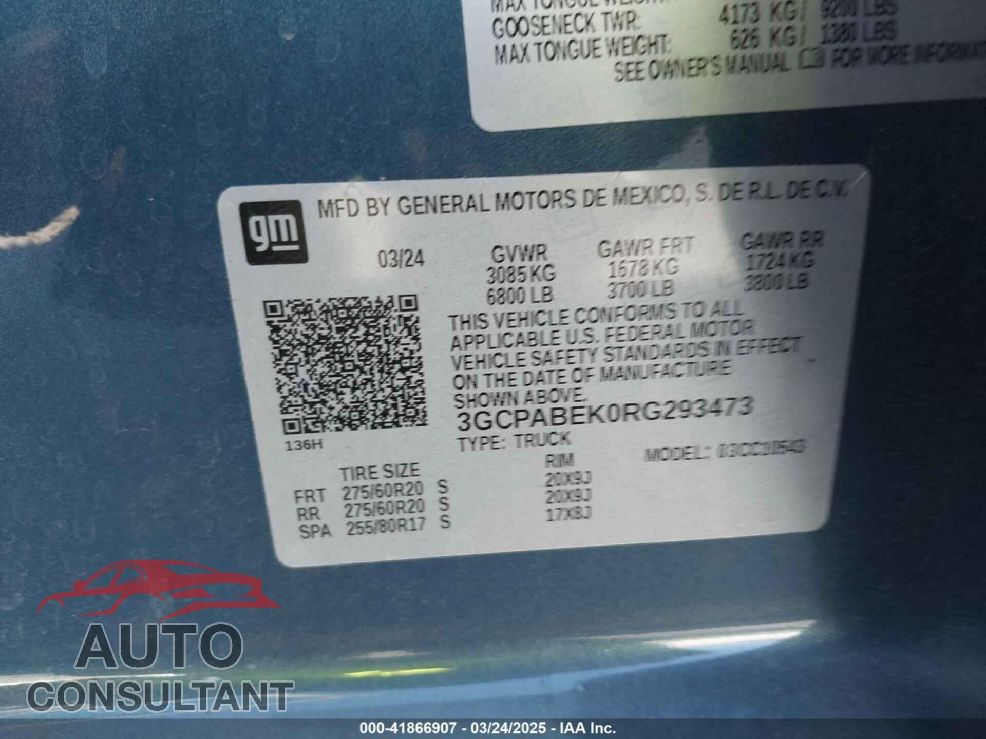 CHEVROLET SILVERADO 1500 2024 - 3GCPABEK0RG293473
