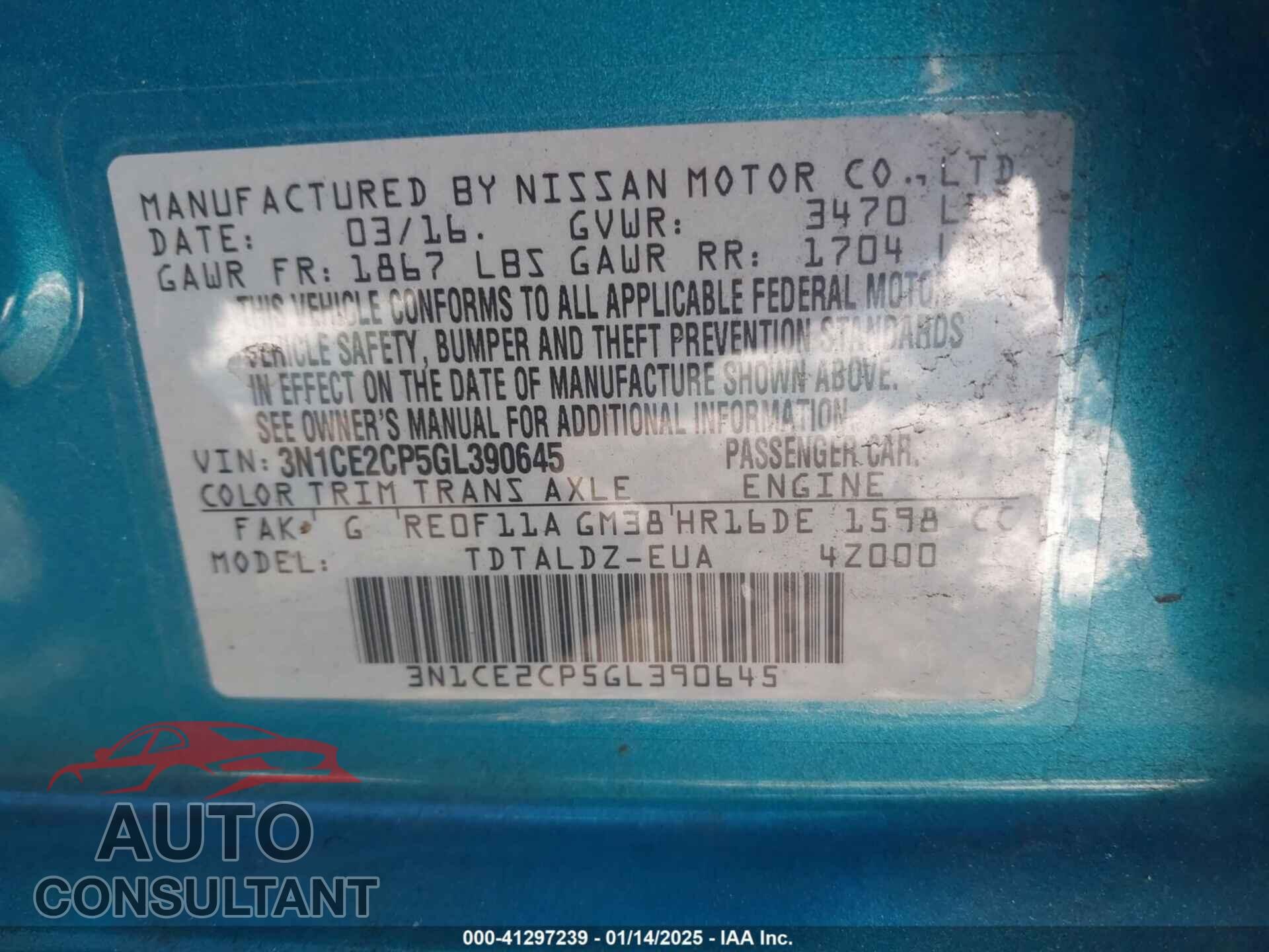 NISSAN VERSA NOTE 2016 - 3N1CE2CP5GL390645