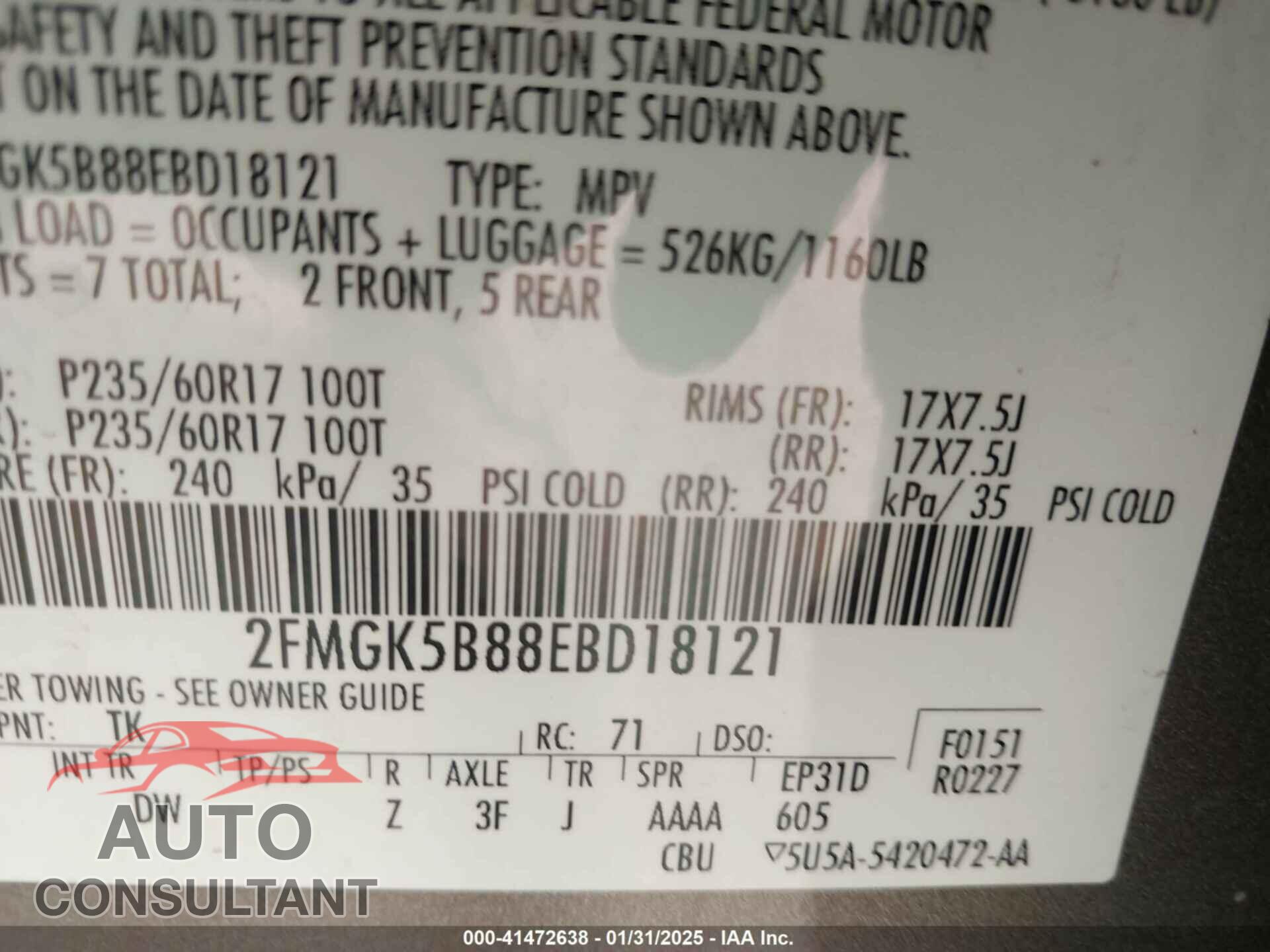 FORD FLEX 2014 - 2FMGK5B88EBD18121