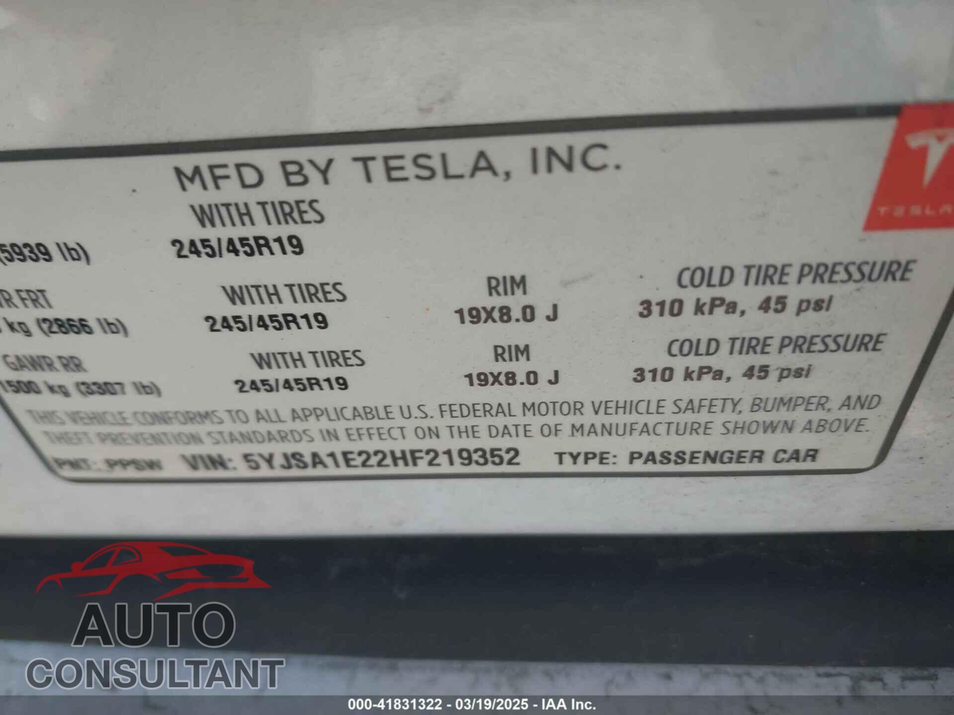 TESLA MODEL S 2017 - 5YJSA1E22HF219352
