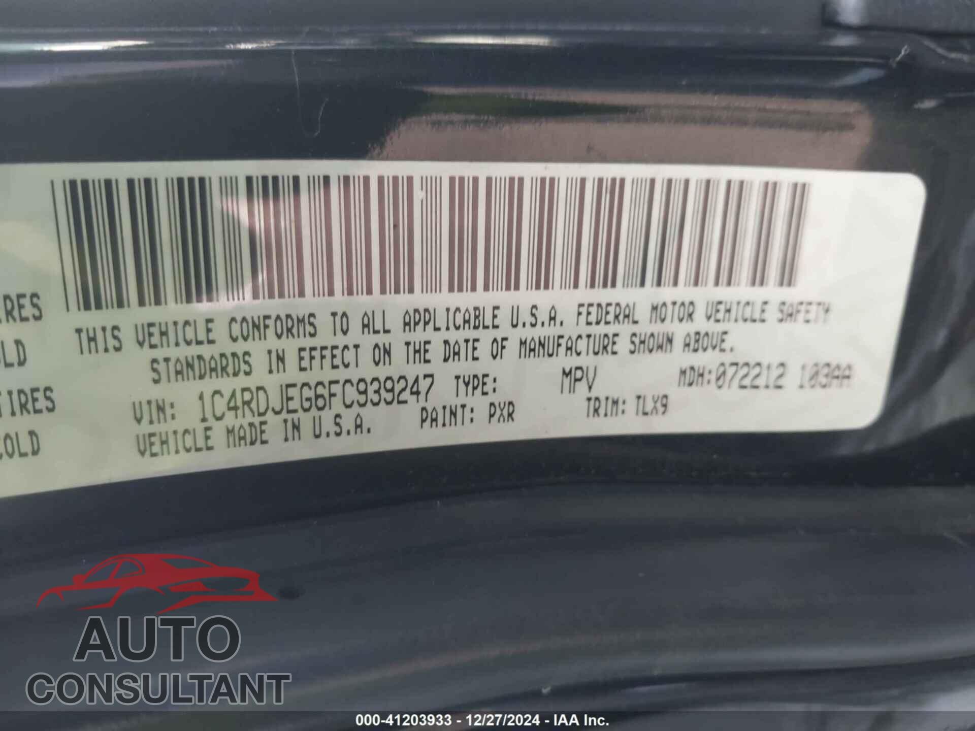 DODGE DURANGO 2015 - 1C4RDJEG6FC939247