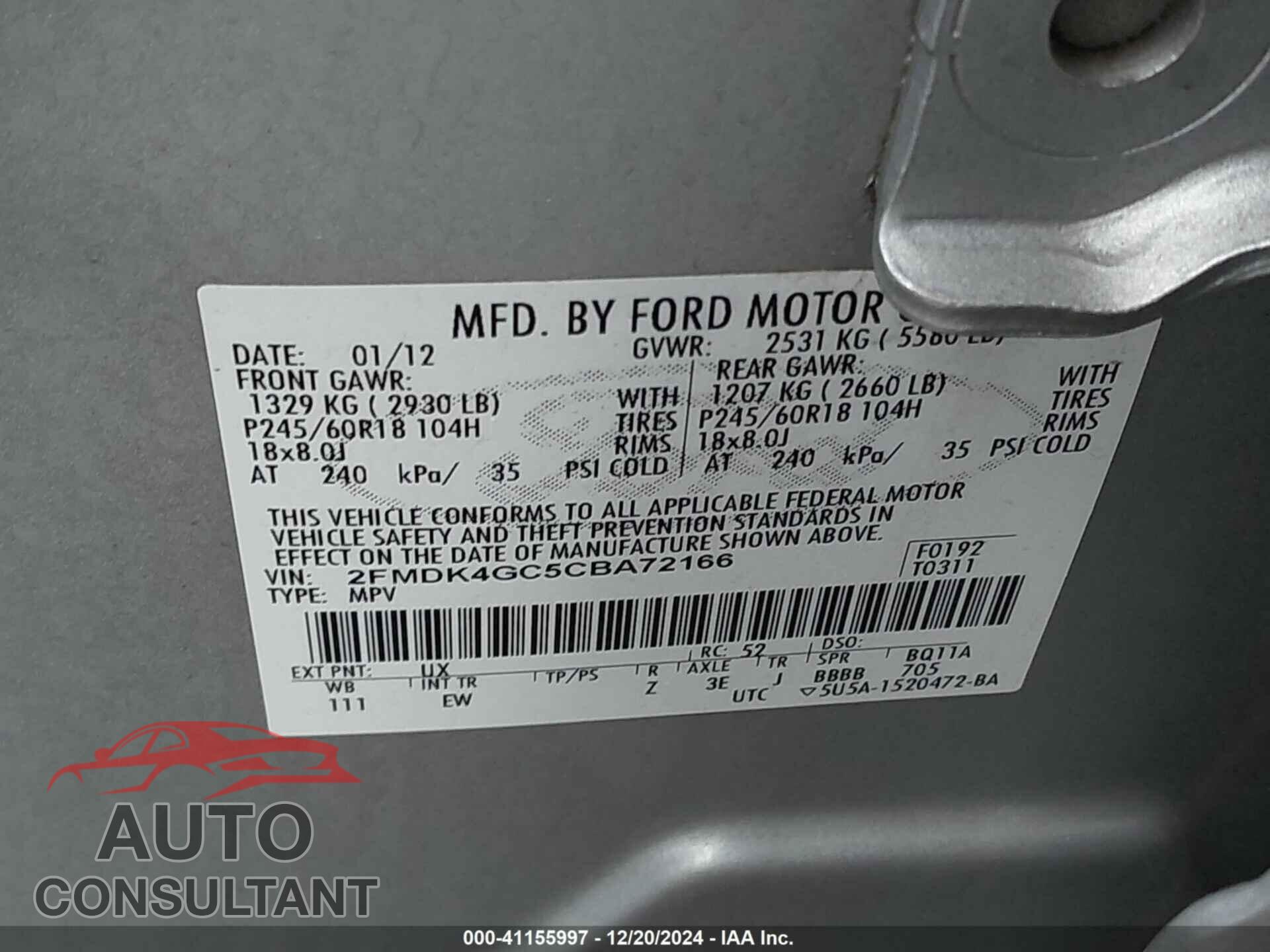 FORD EDGE 2012 - 2FMDK4GC5CBA72166