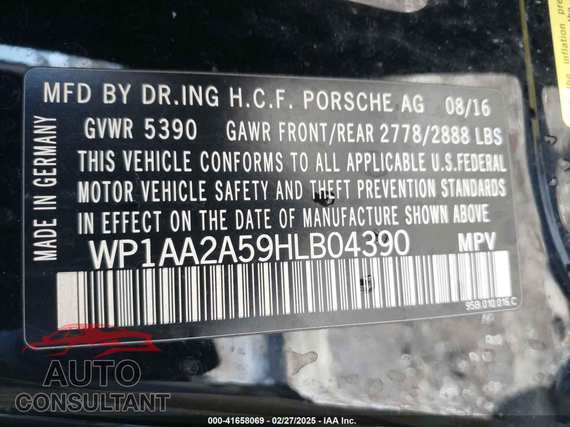 PORSCHE MACAN 2017 - WP1AA2A59HLB04390