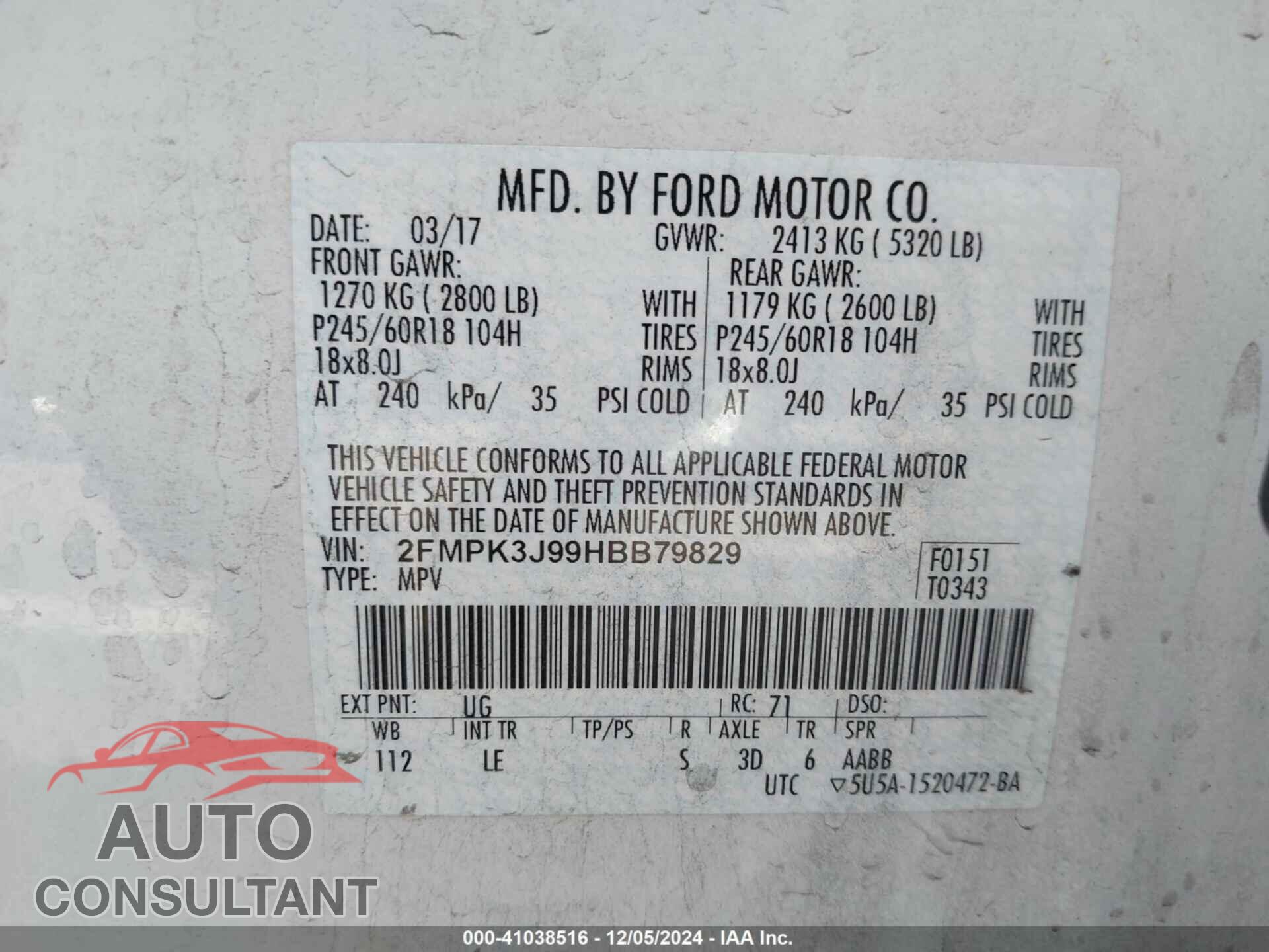 FORD EDGE 2017 - 2FMPK3J99HBB79829
