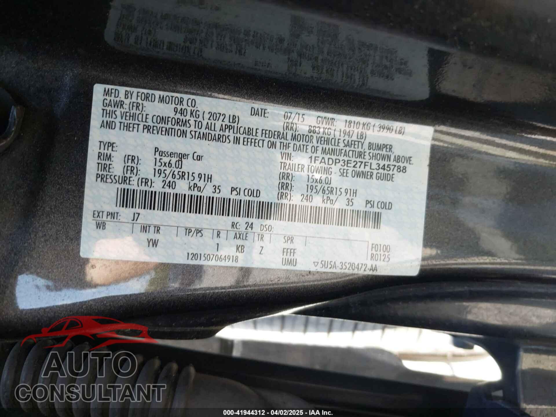 FORD FOCUS 2015 - 1FADP3E27FL345788