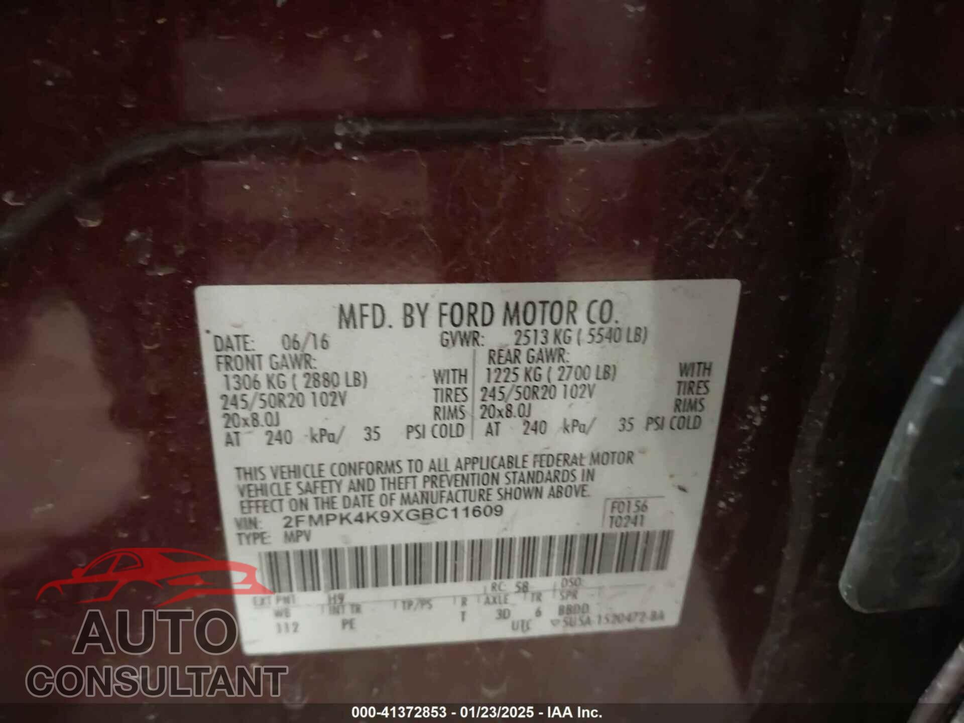 FORD EDGE 2016 - 2FMPK4K9XGBC11609
