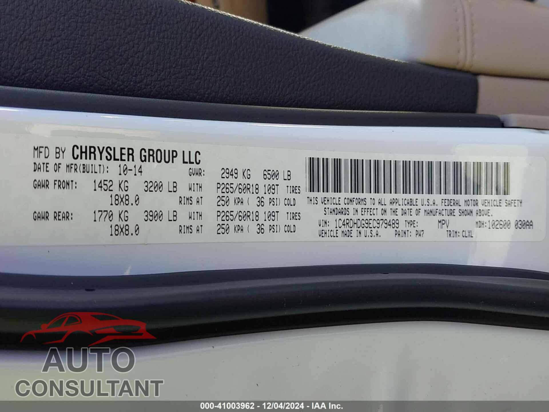 DODGE DURANGO 2014 - 1C4RDHDG9EC979489