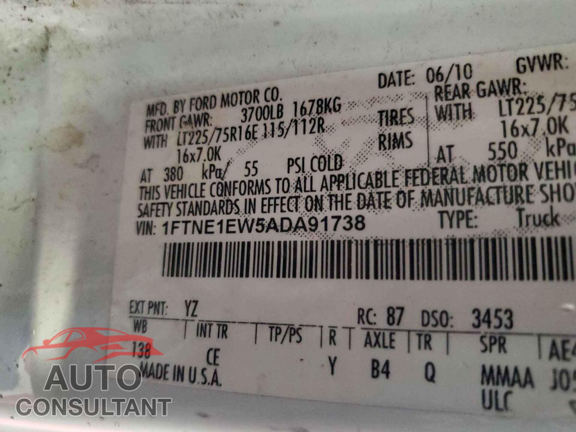 FORD E-150 2010 - 1FTNE1EW5ADA91738