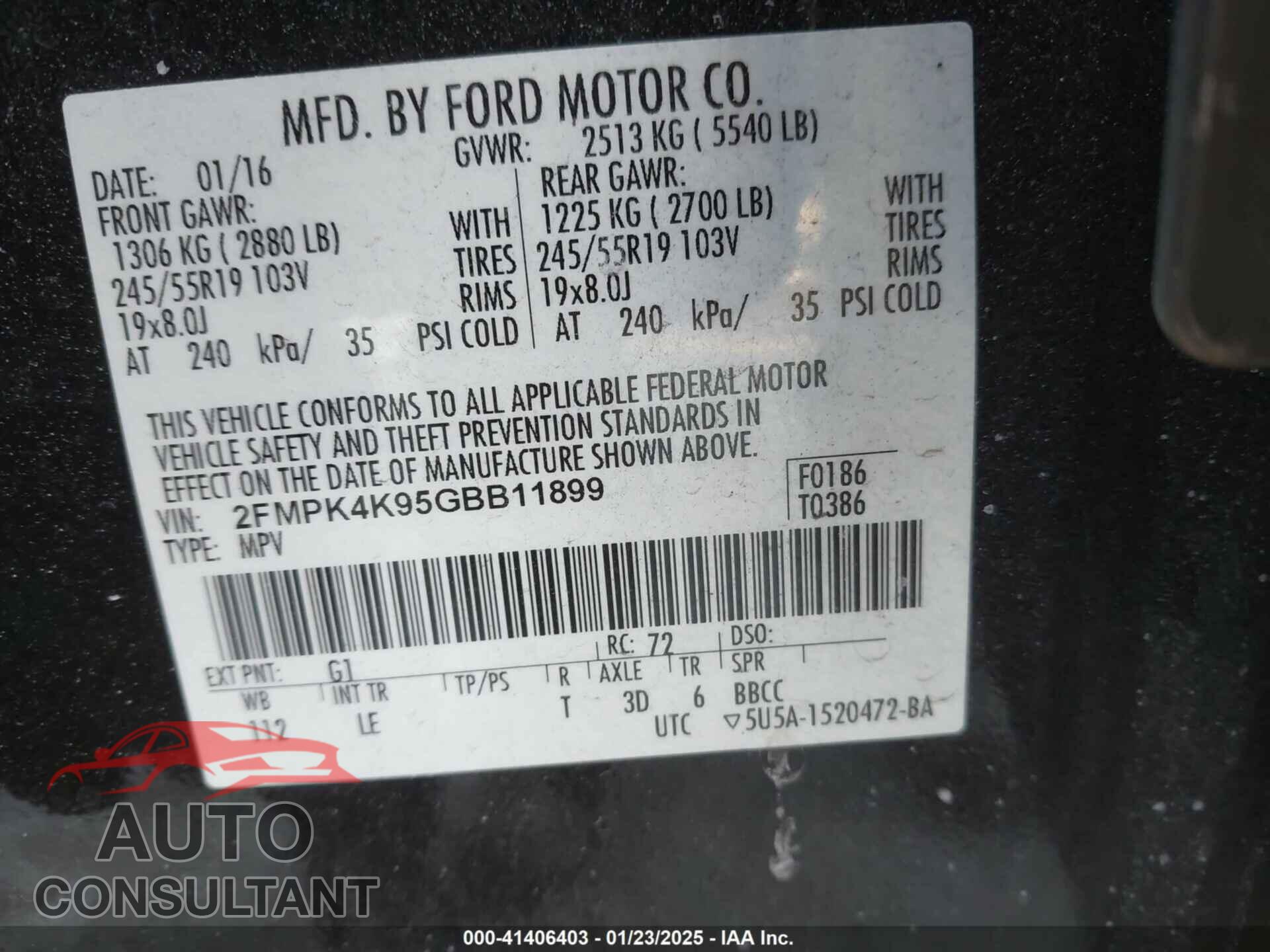 FORD EDGE 2016 - 2FMPK4K95GBB11899