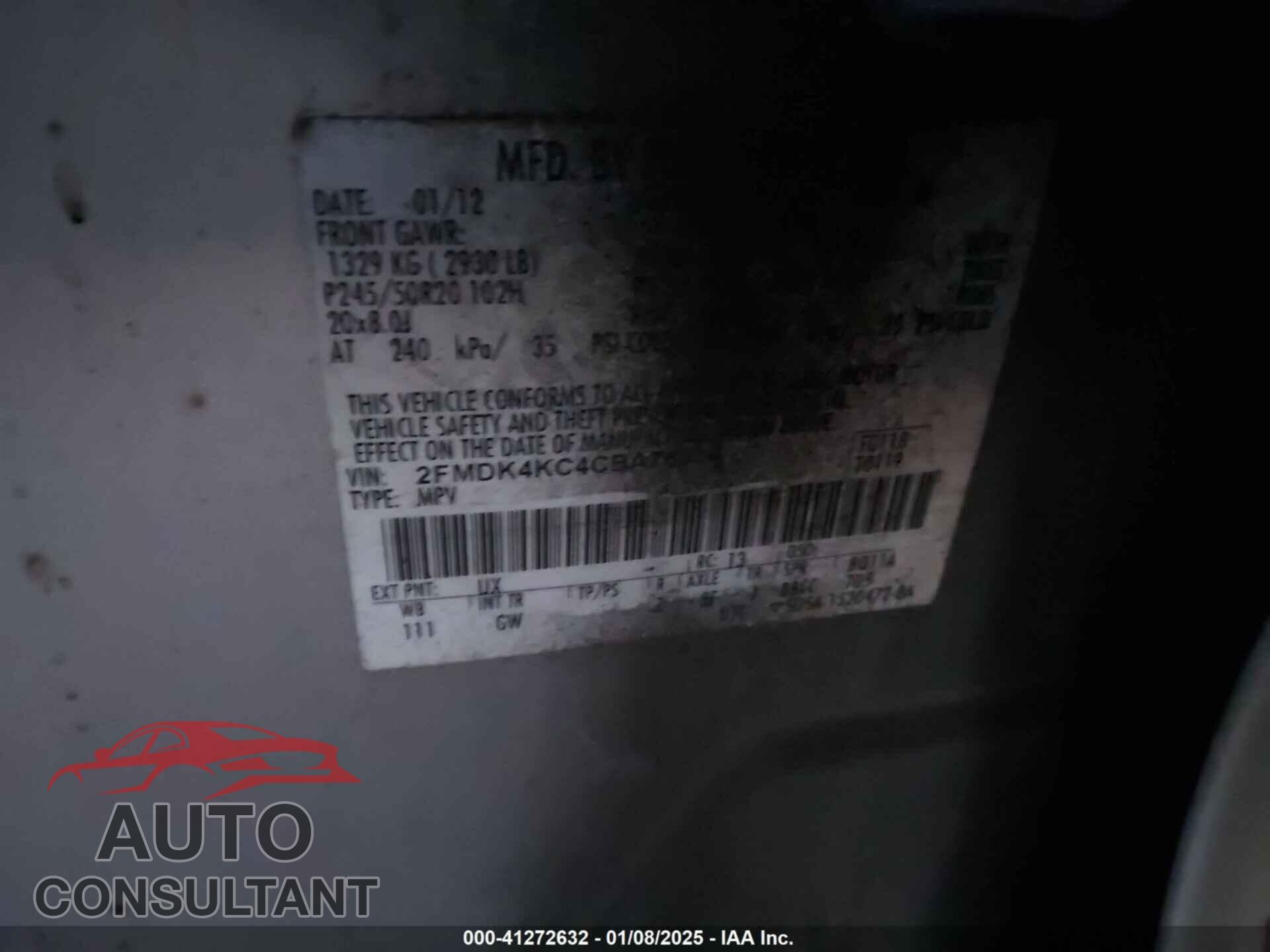 FORD EDGE 2012 - 2FMDK4KC4CBA76314