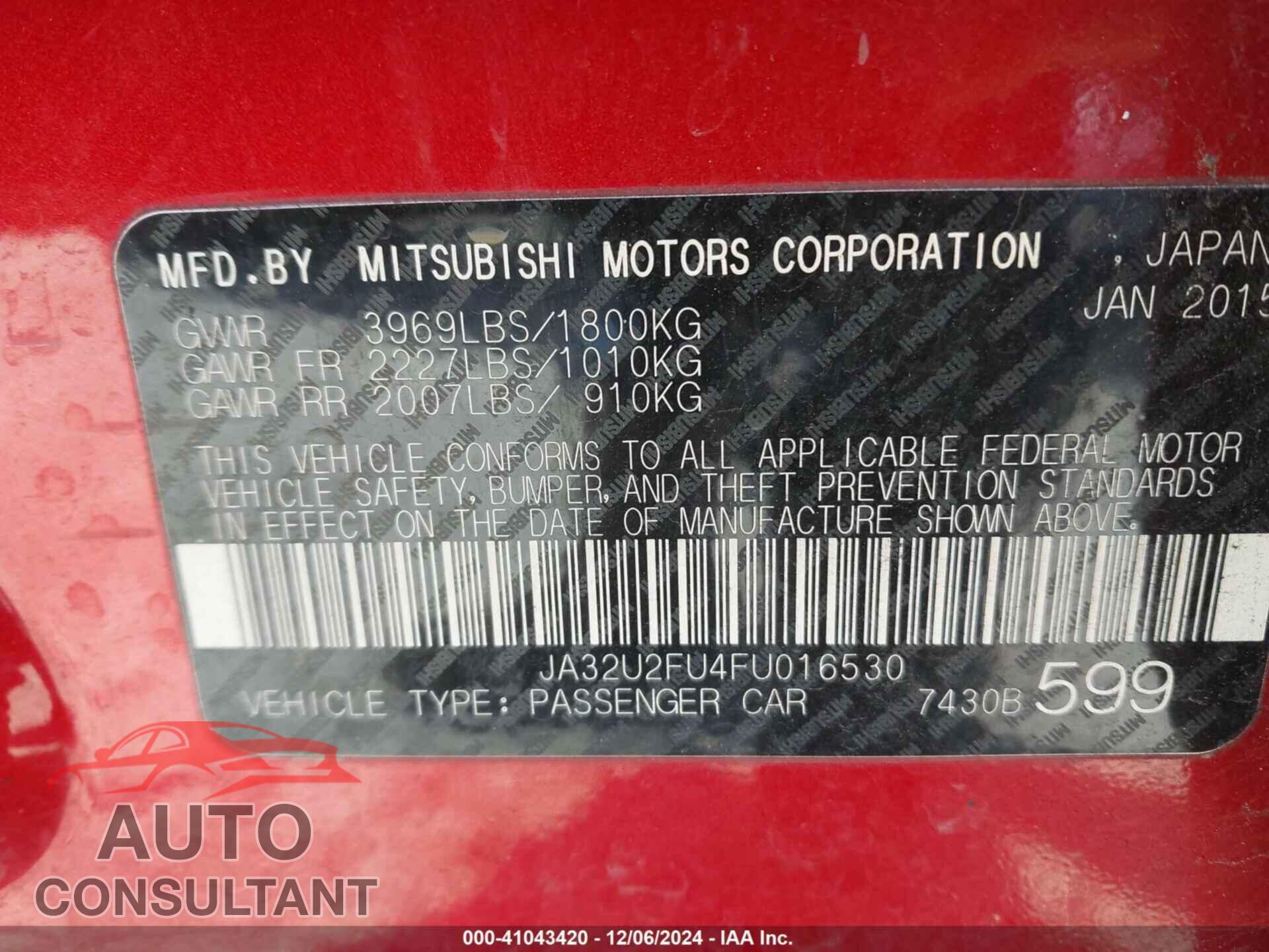 MITSUBISHI LANCER 2015 - JA32U2FU4FU016530