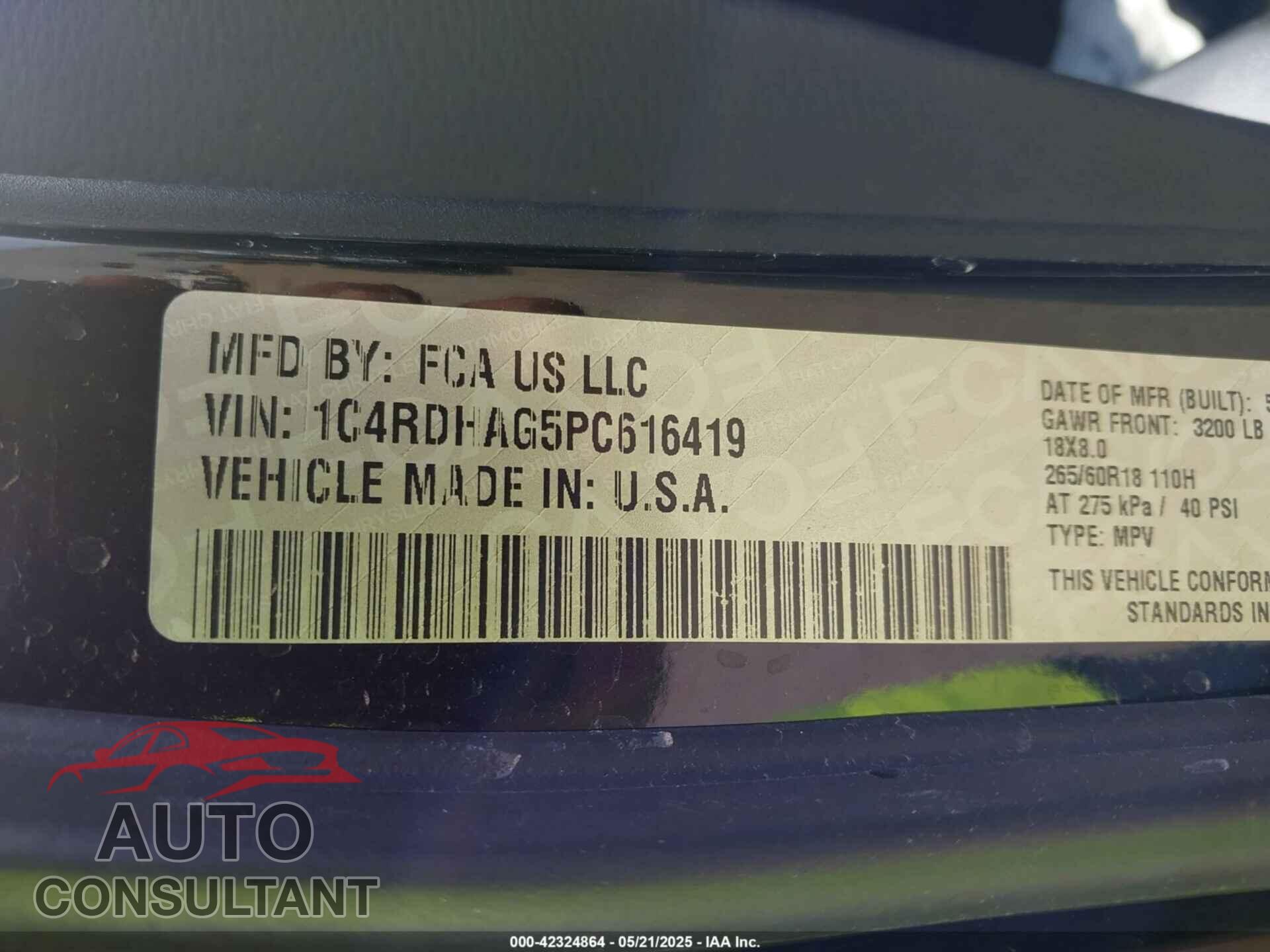 DODGE DURANGO 2023 - 1C4RDHAG5PC616419