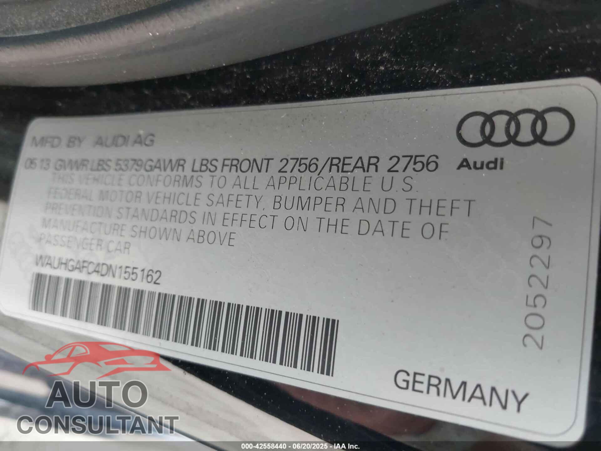 AUDI A6 2013 - WAUHGAFC4DN155162