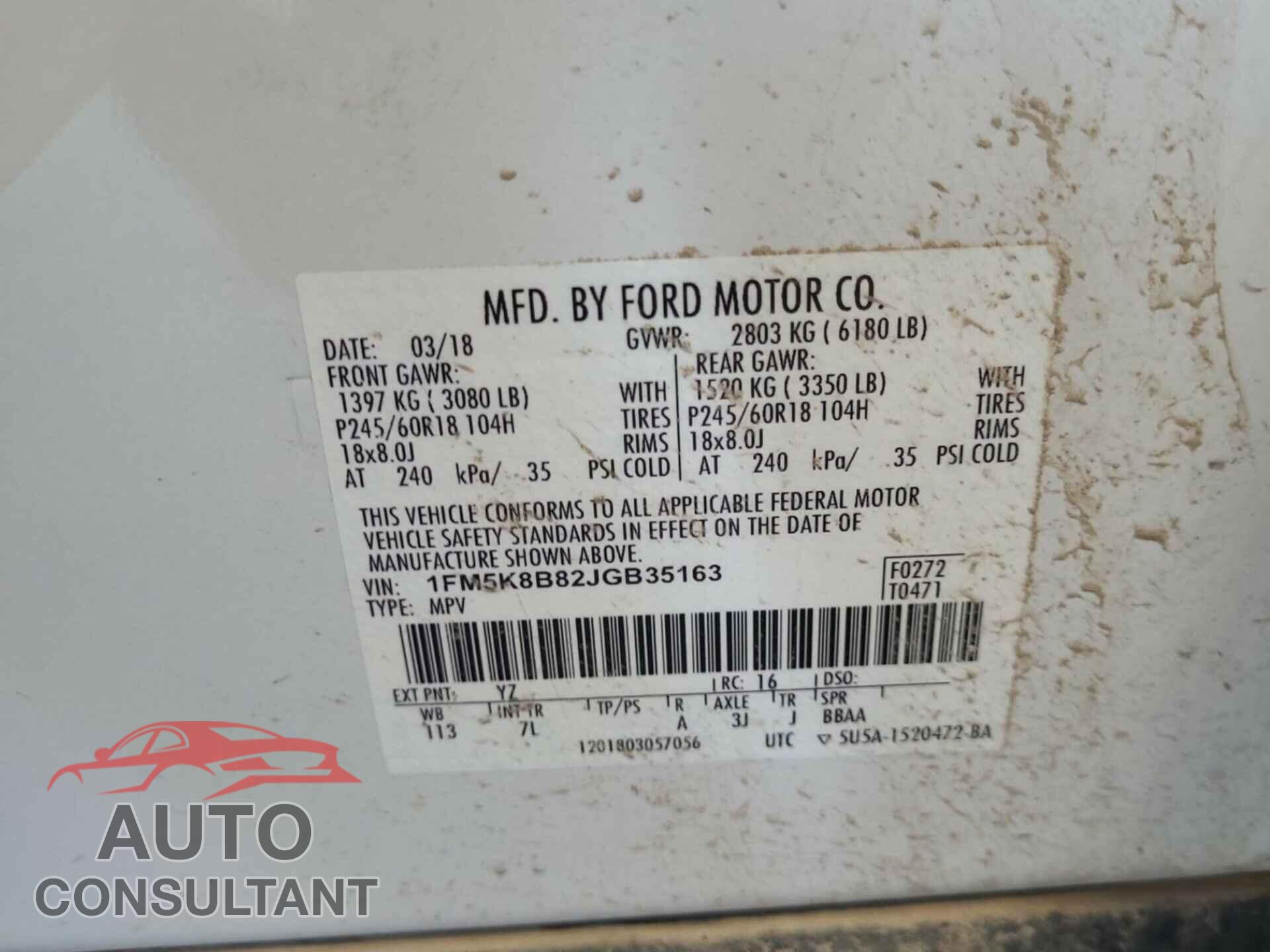 FORD EXPLORER 2018 - 1FM5K8B82JGB35163