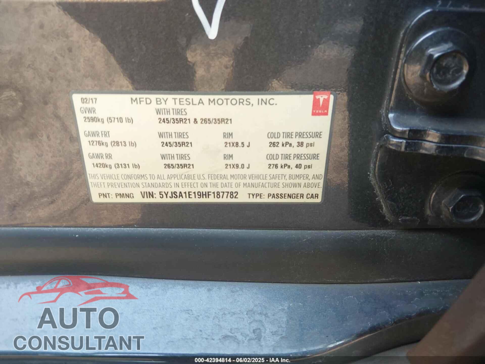 TESLA MODEL S 2017 - 5YJSA1E19HF187782