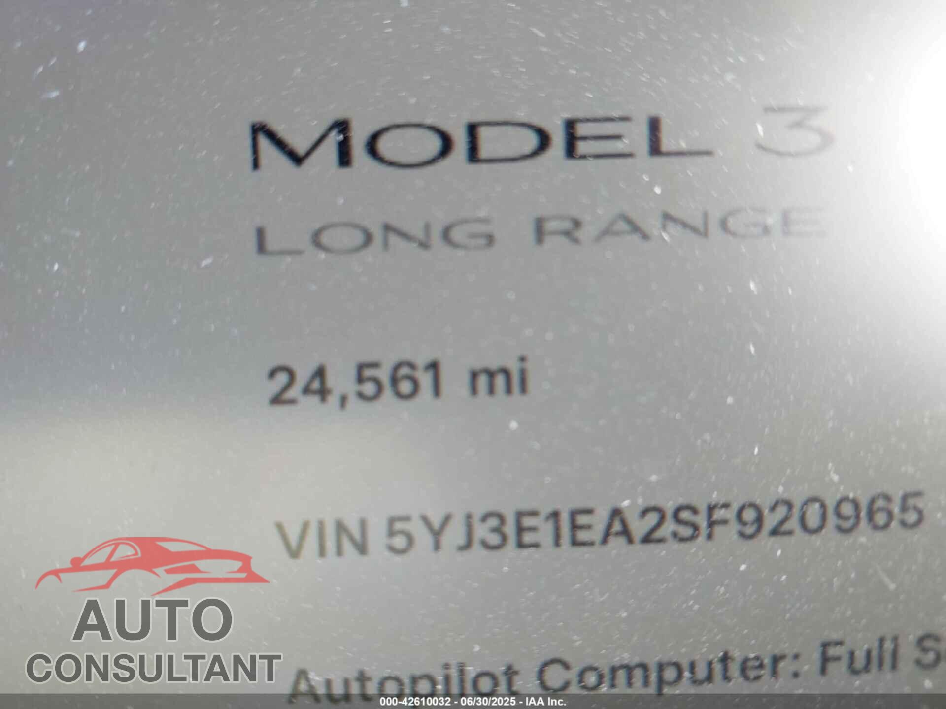 TESLA MODEL 3 2025 - 5YJ3E1EA2SF920965