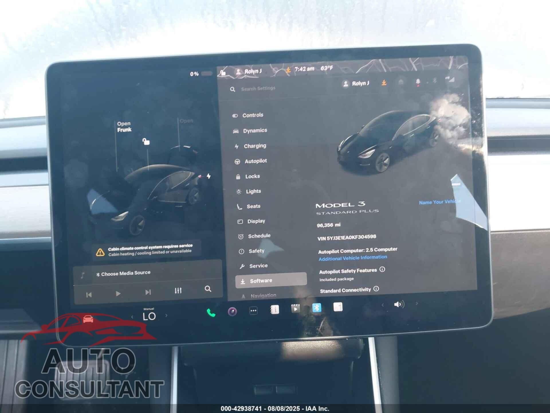 TESLA MODEL 3 2019 - 5YJ3E1EA0KF304598