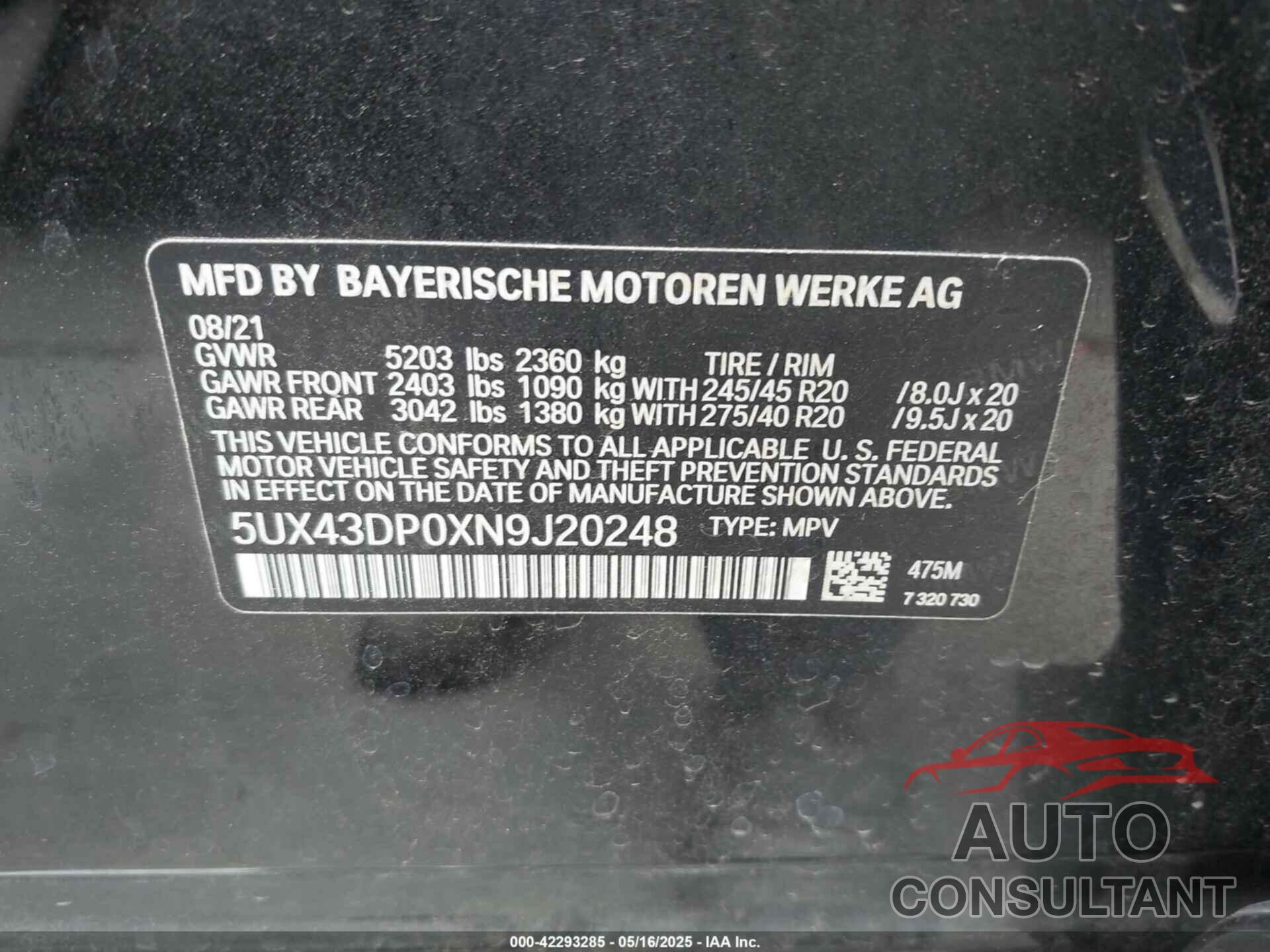 BMW X3 2022 - 5UX43DP0XN9J20248