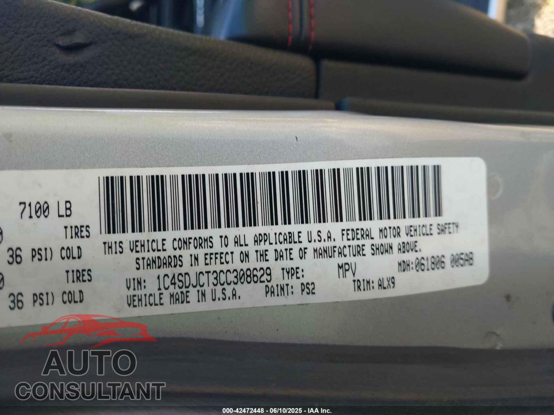 DODGE DURANGO 2012 - 1C4SDJCT3CC308629