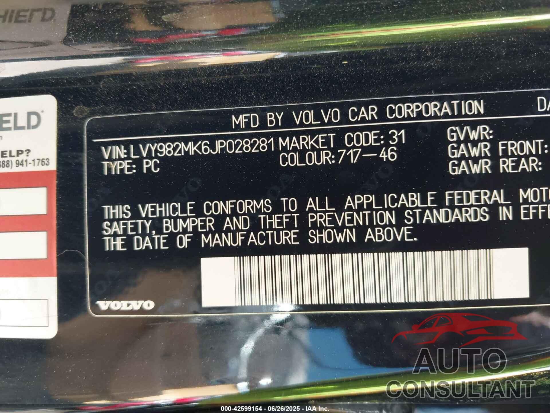 VOLVO S90 2018 - LVY982MK6JP028281