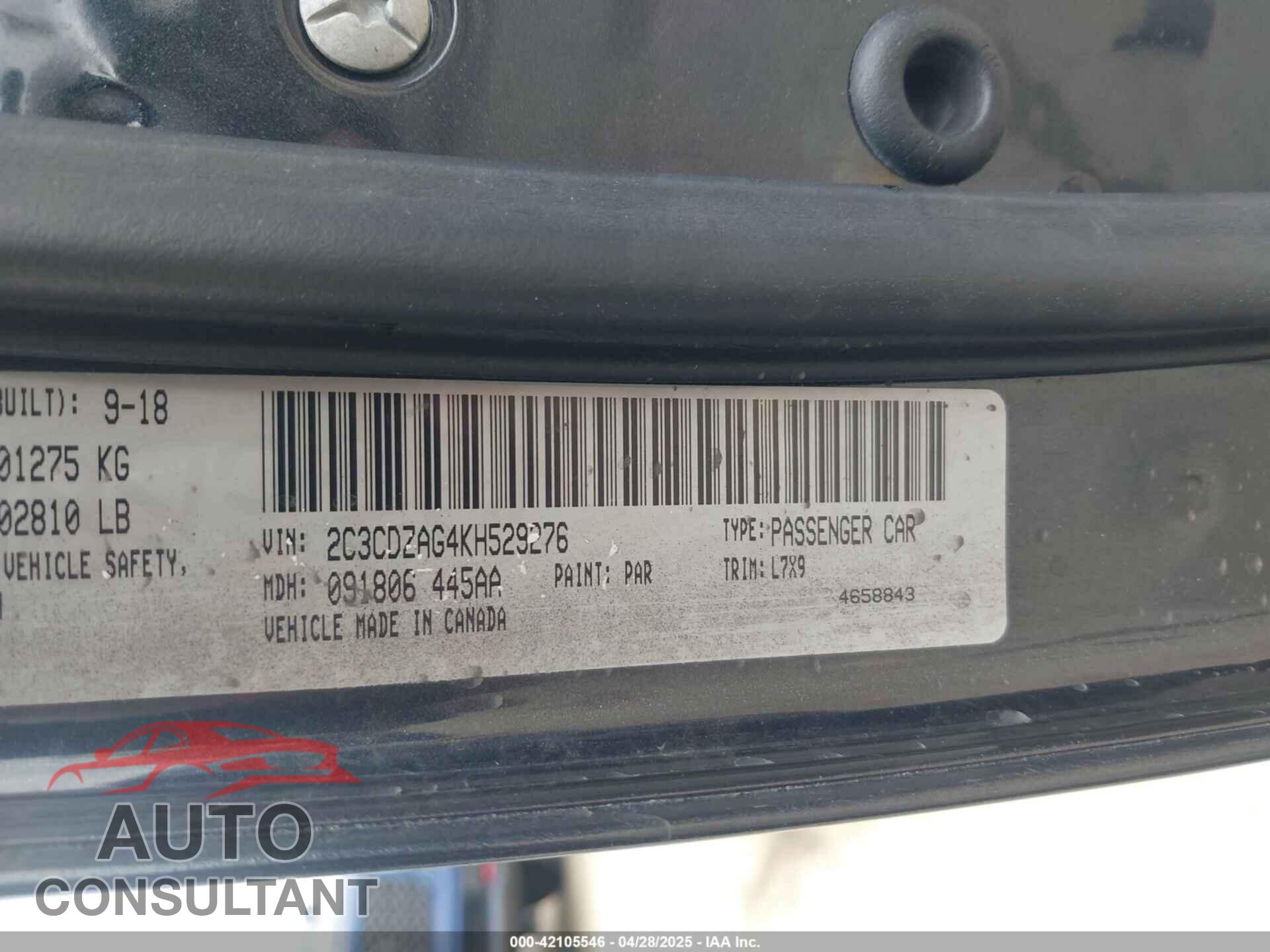 DODGE CHALLENGER 2019 - 2C3CDZAG4KH529276