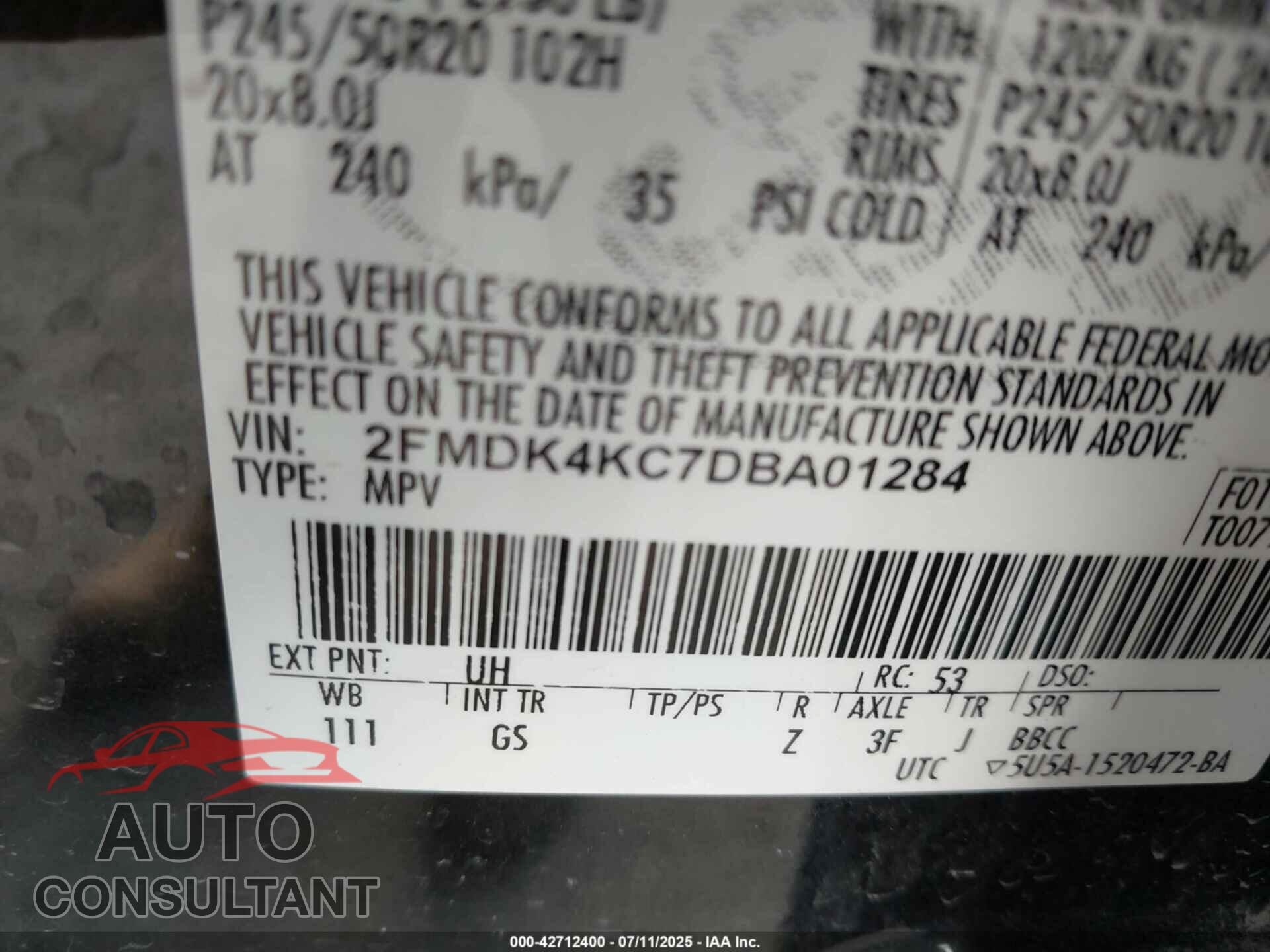 FORD EDGE 2013 - 2FMDK4KC7DBA01284