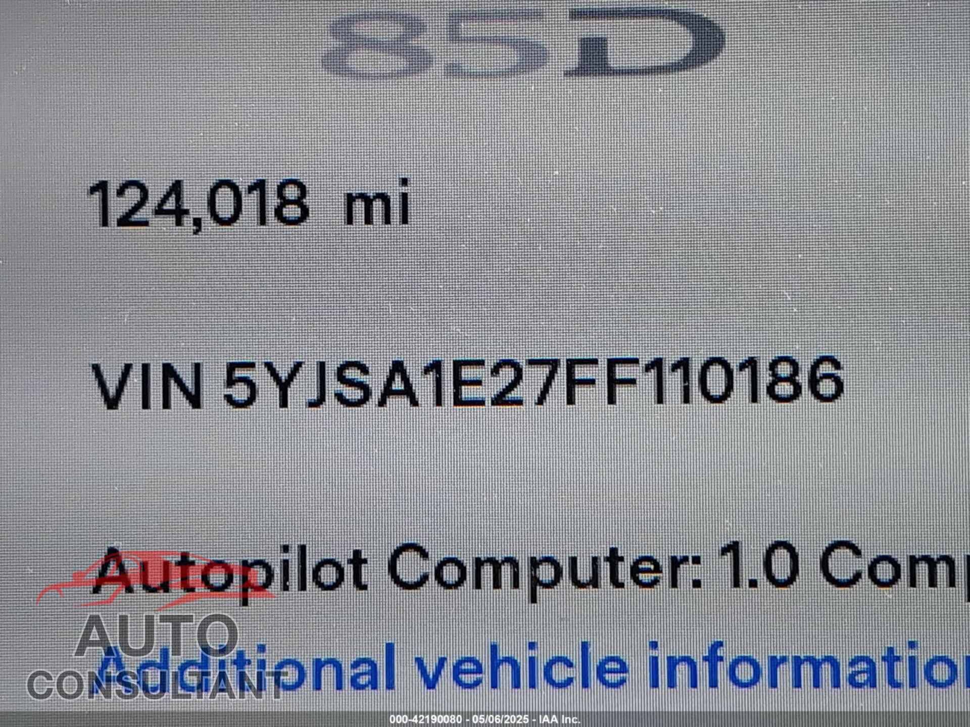 TESLA MODEL S 2015 - 5YJSA1E27FF110186