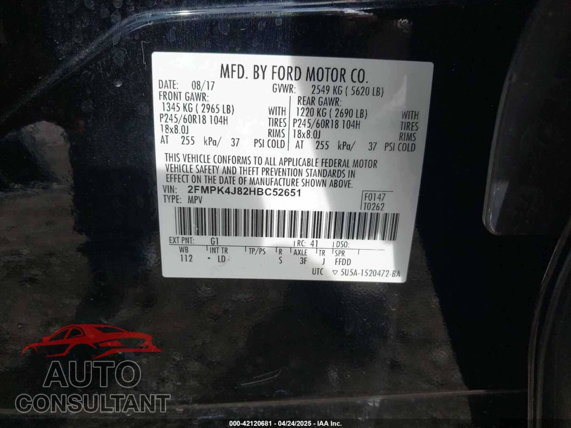 FORD EDGE 2017 - 2FMPK4J82HBC52651