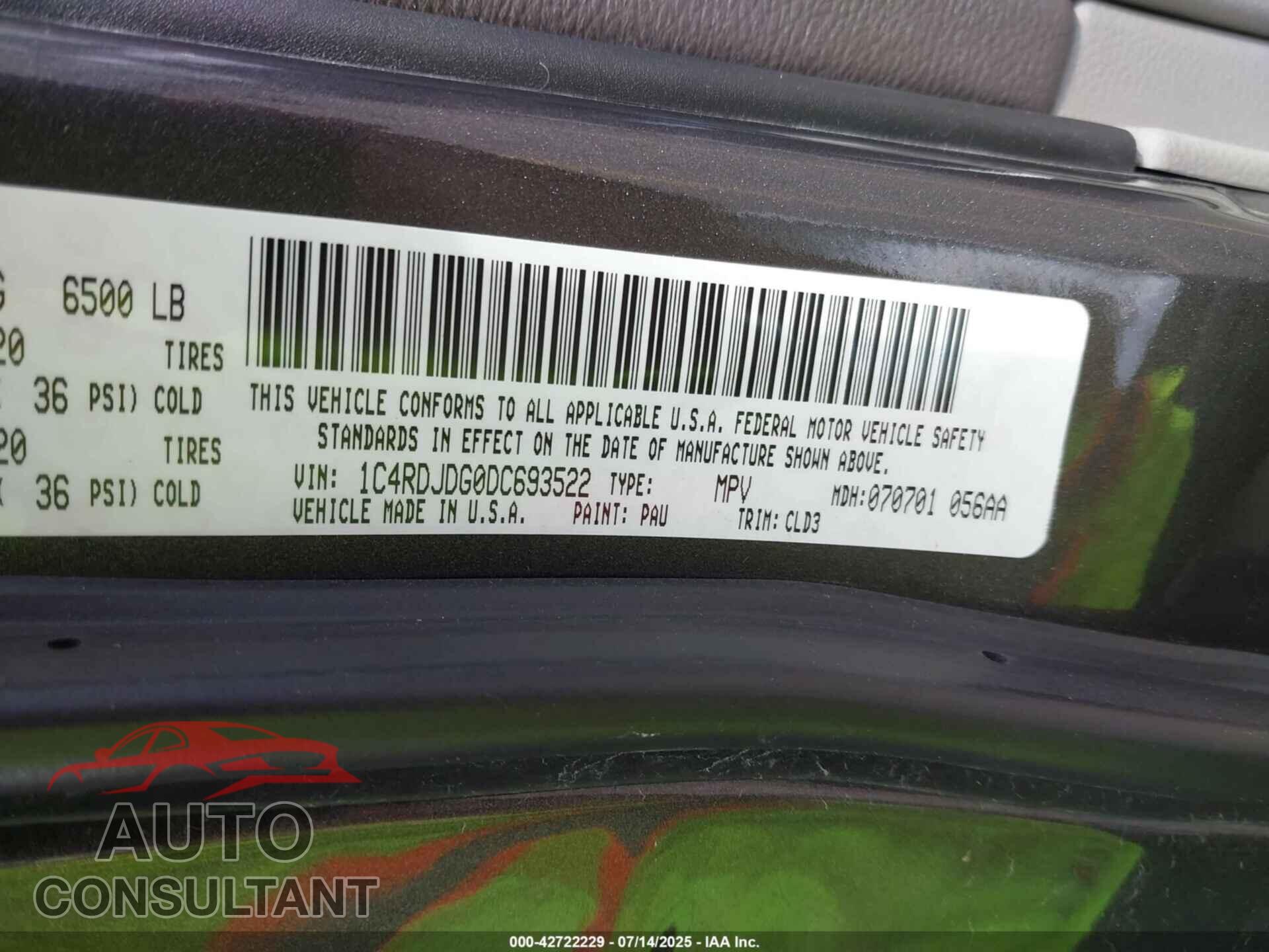 DODGE DURANGO 2013 - 1C4RDJDG0DC693522