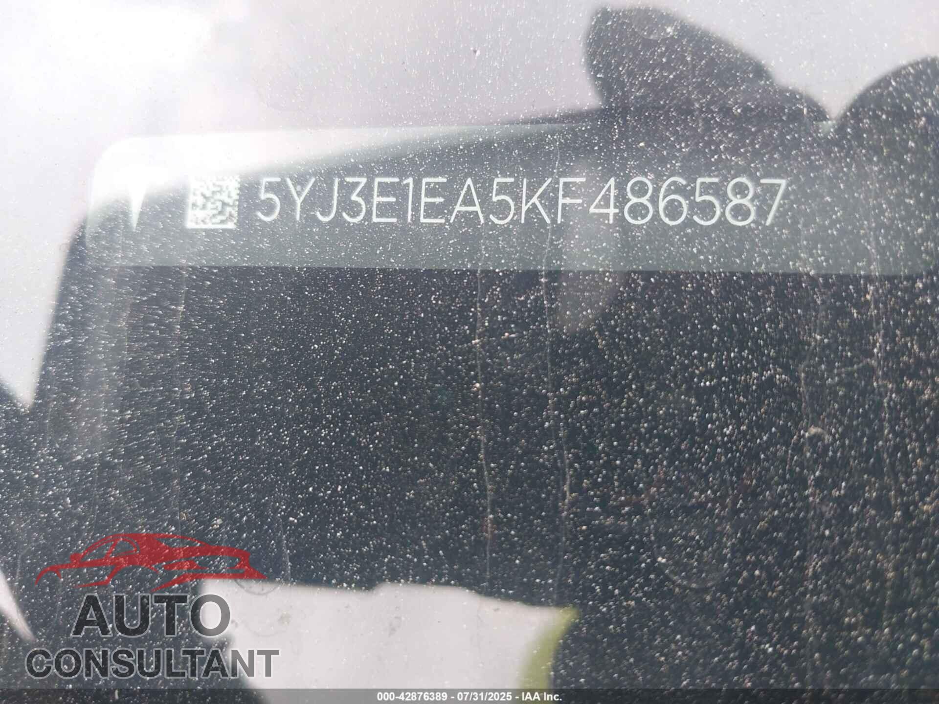 TESLA MODEL 3 2019 - 5YJ3E1EA5KF486587